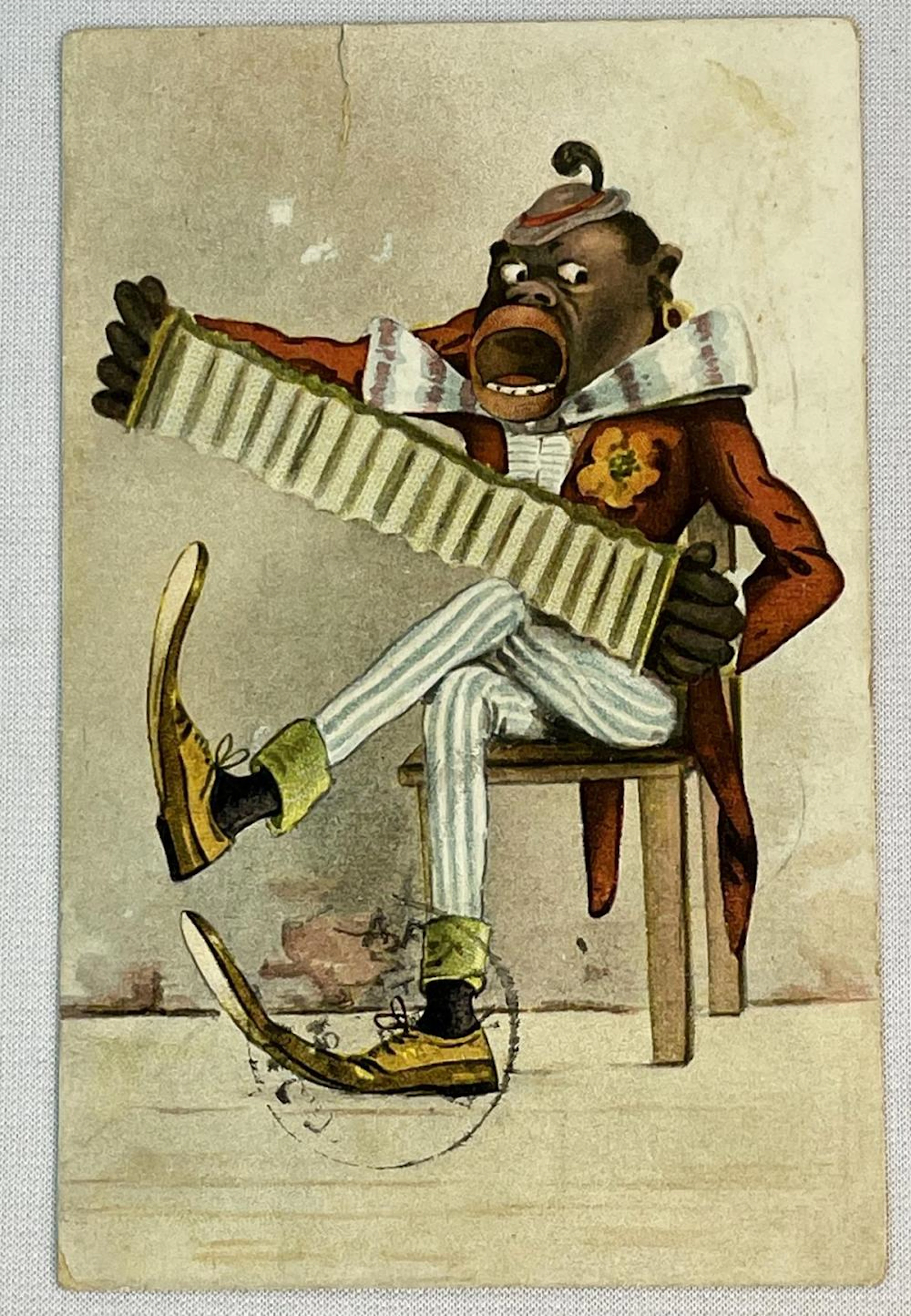 Antique 1907 African American Man Playing an Accordion Black Americana Postcard