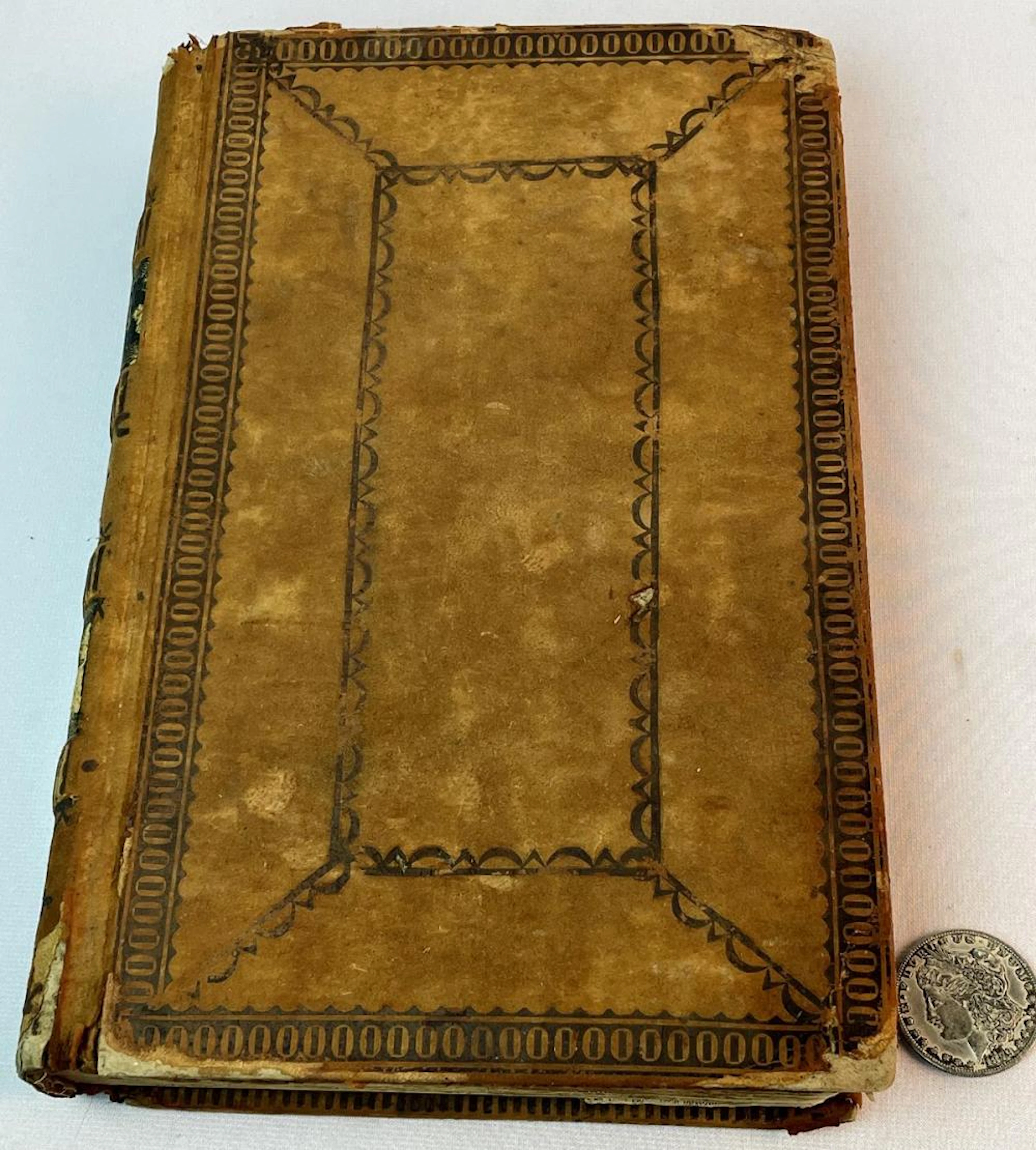 Antique c. 1815 Complete Repurposed Leather Ledger Newspaper Scrapbook