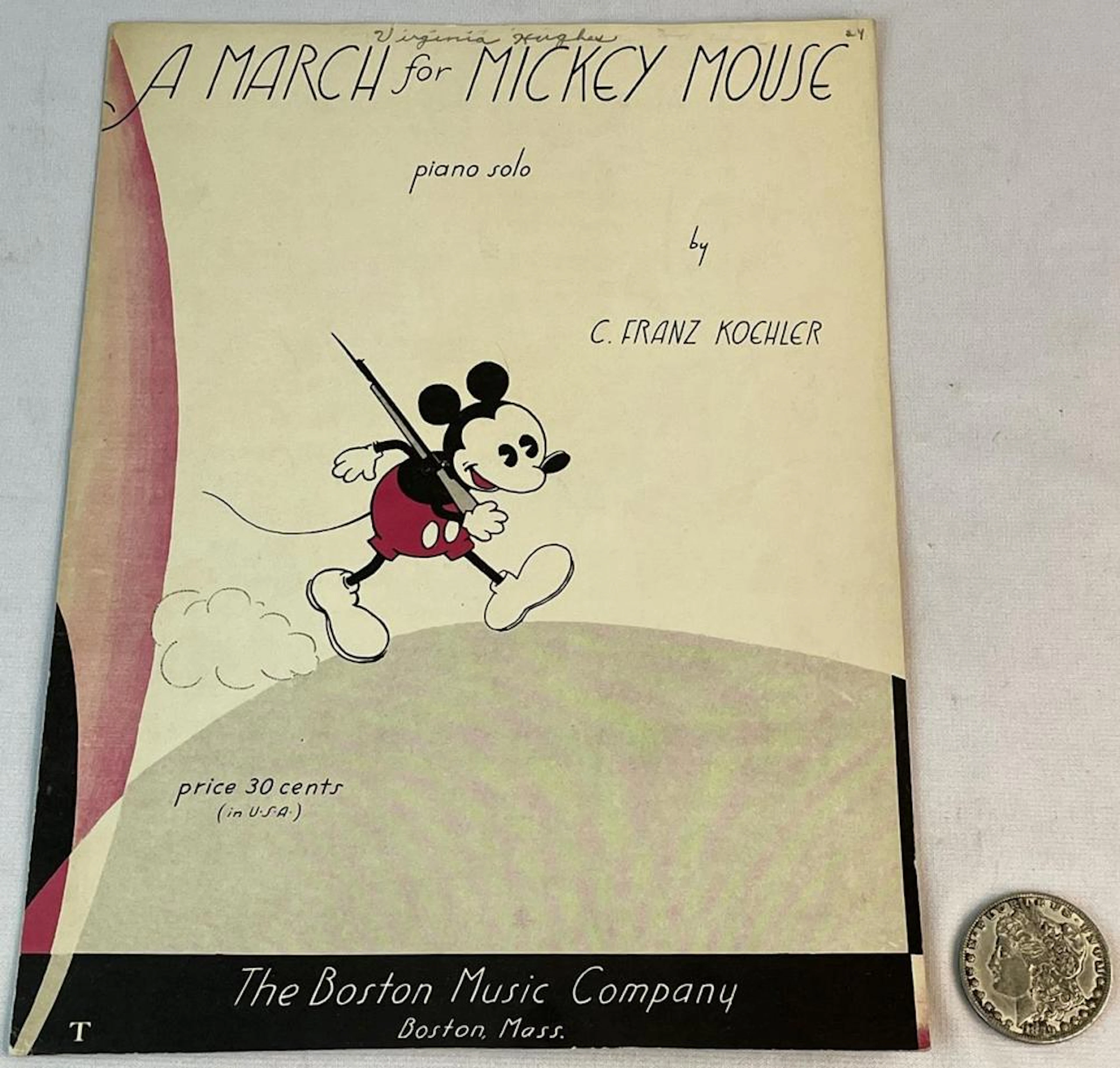 Vintage 1934 A March For Mickey Mouse Piano Solo Sheet Music by C. Franz Koehler