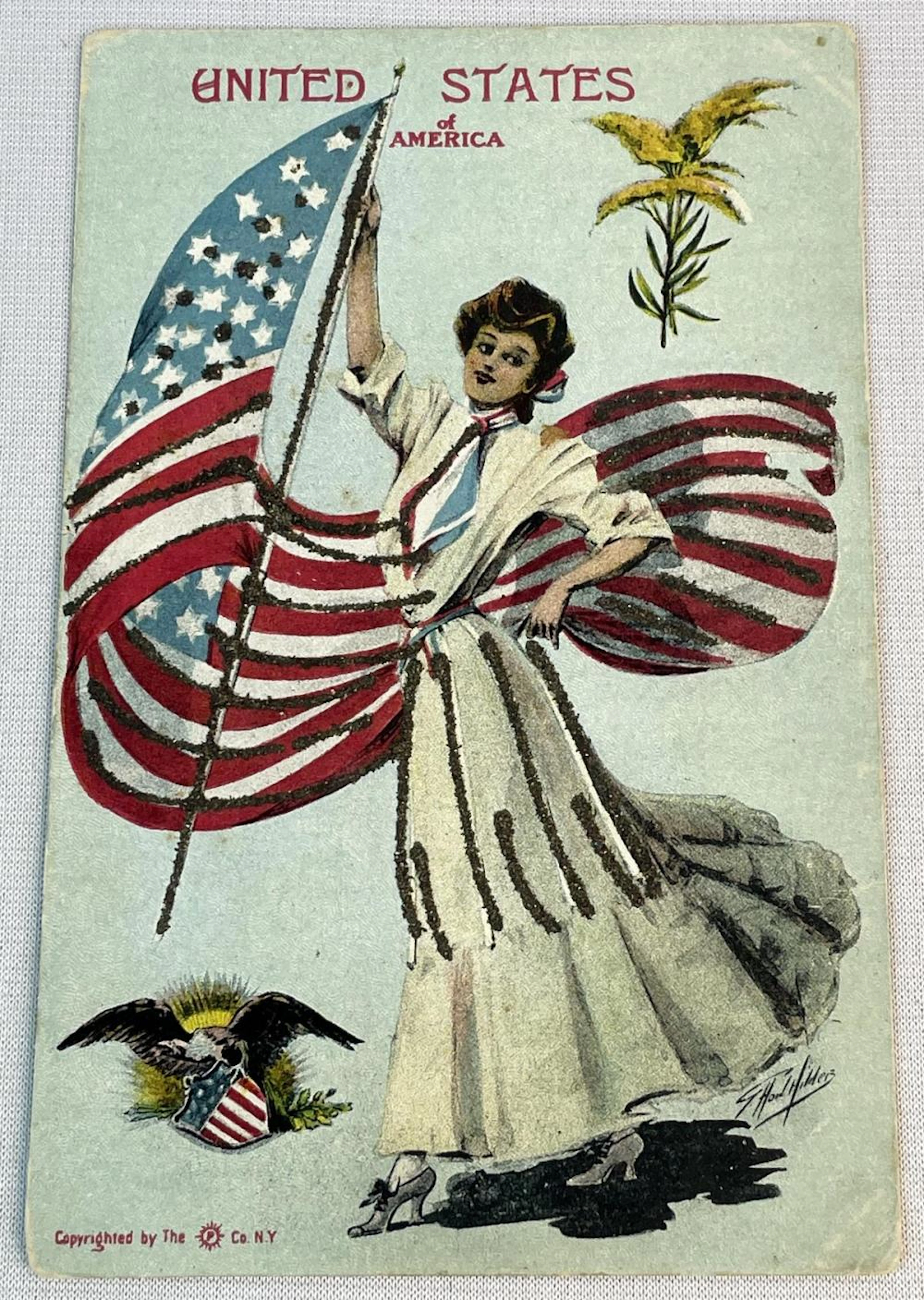 Antique 1908 Artist Signed United States of America...