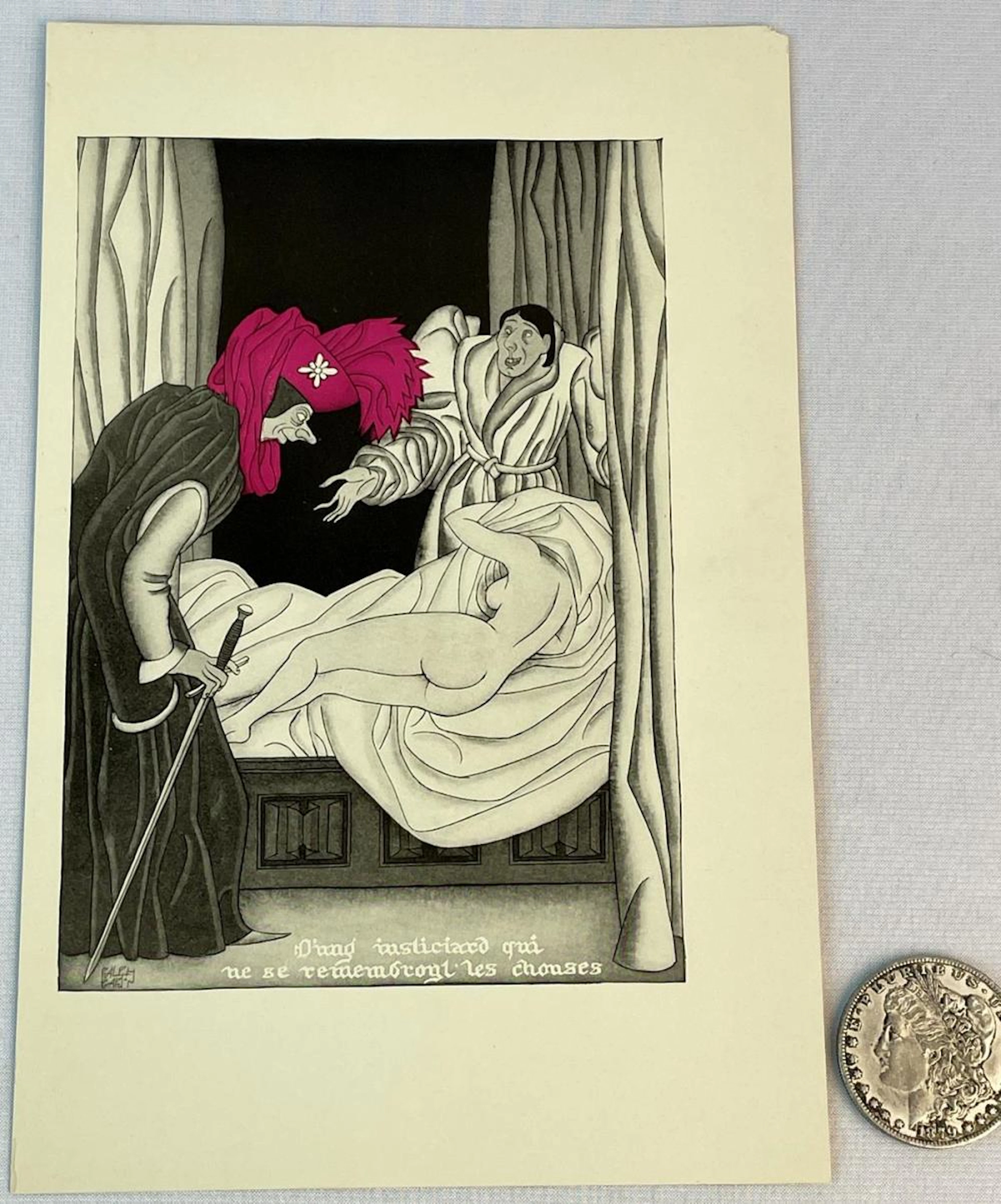 Vintage 1928 Ralph Barton Hand Colored Risqué Cartoon Print