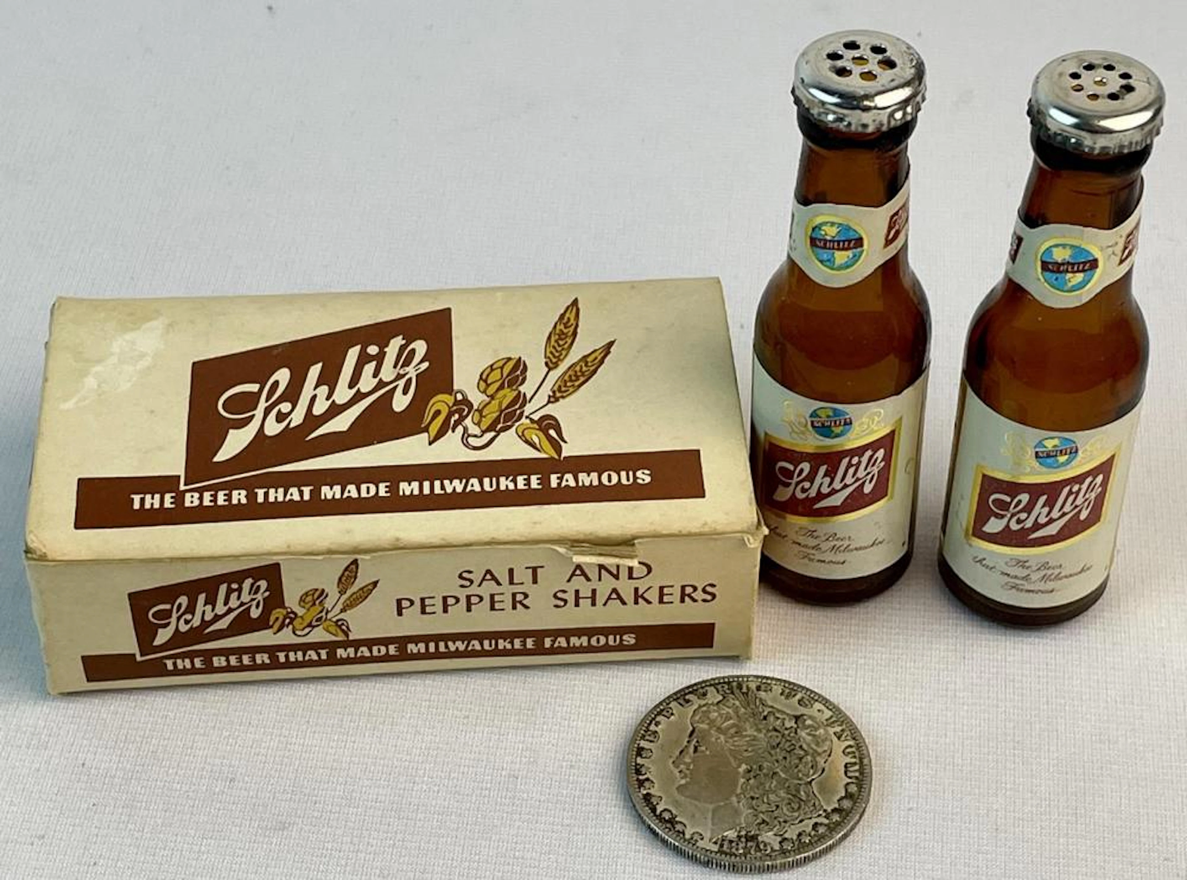 Vintage 1957 Schlitz Beer Glass Bottle Salt and Pepper...