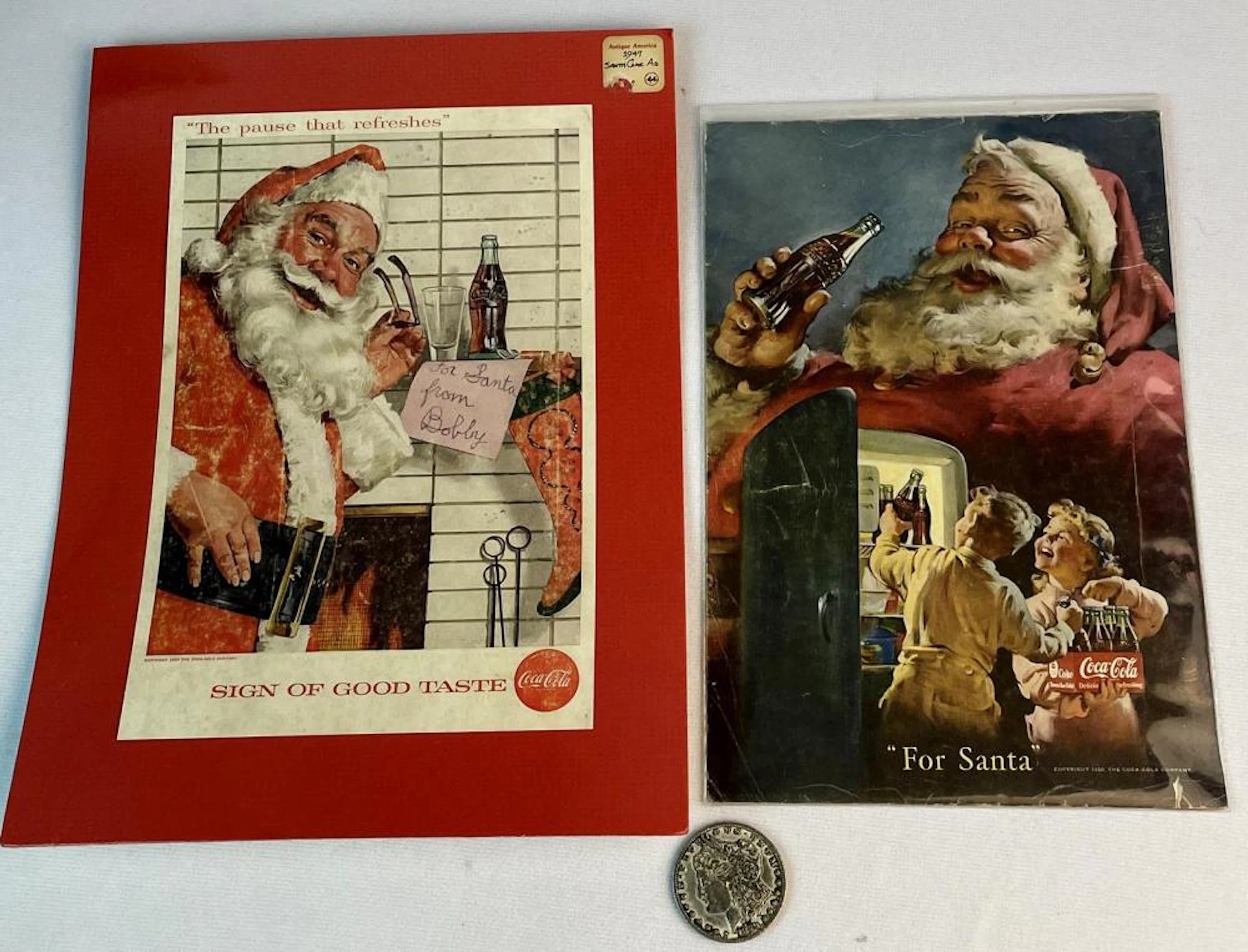 Vintage 1950's Lot of 2 Coca Cola Santa Advertisements
