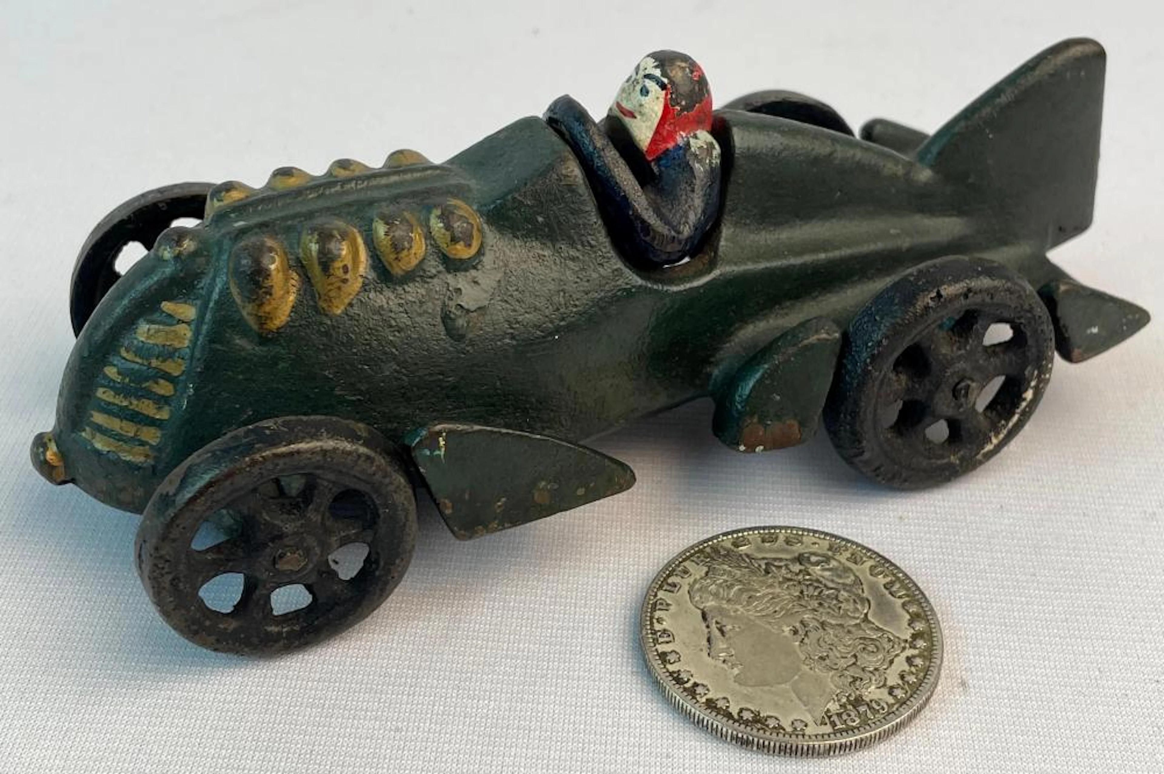 Vintage Hubley Cast Iron Tail Fin Race Car & Driver