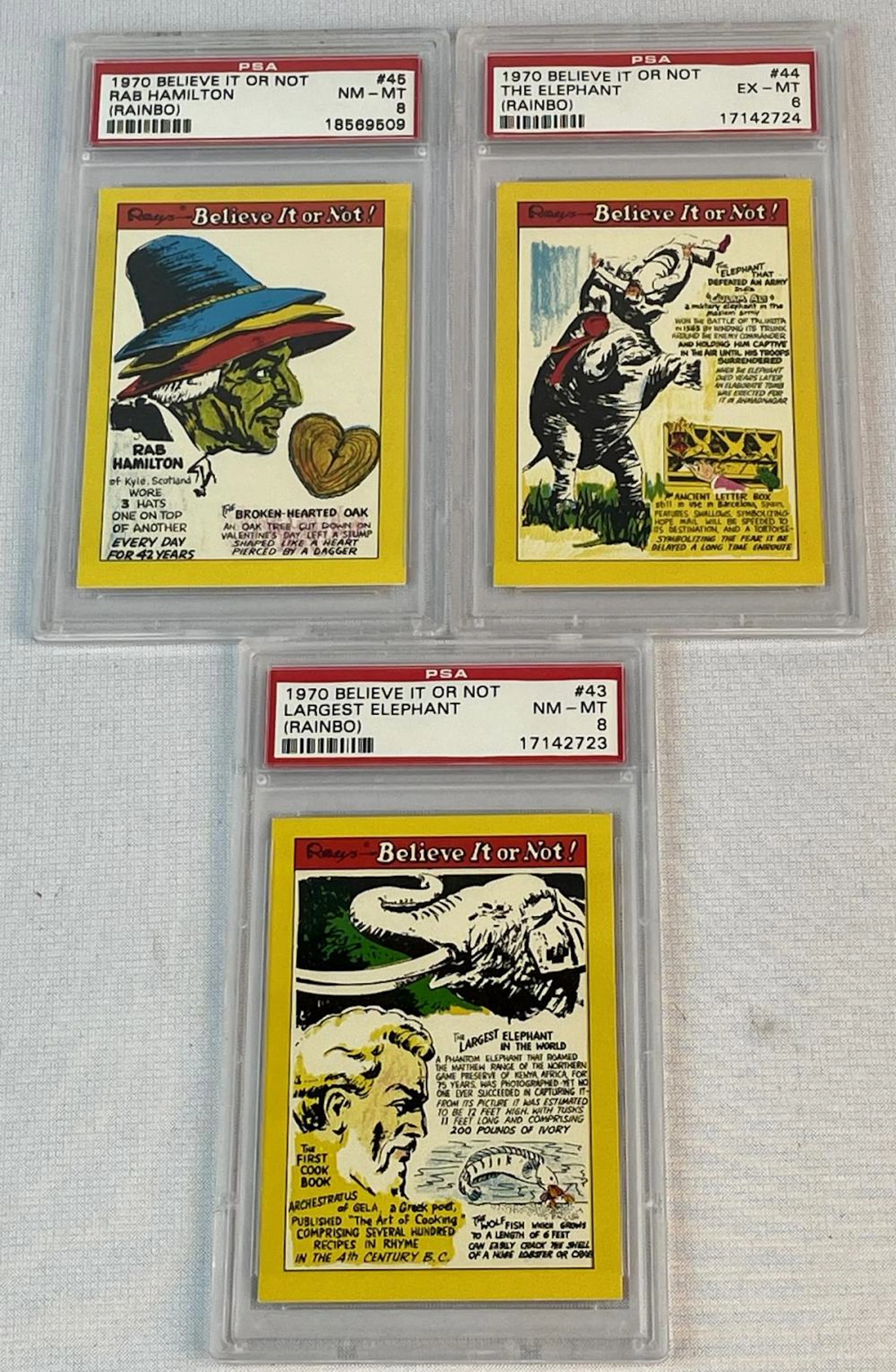 1970 Lot of 3 Rainbo Ripley's Believe it or Not Cards (#43, #44, #45) PSA GRADED