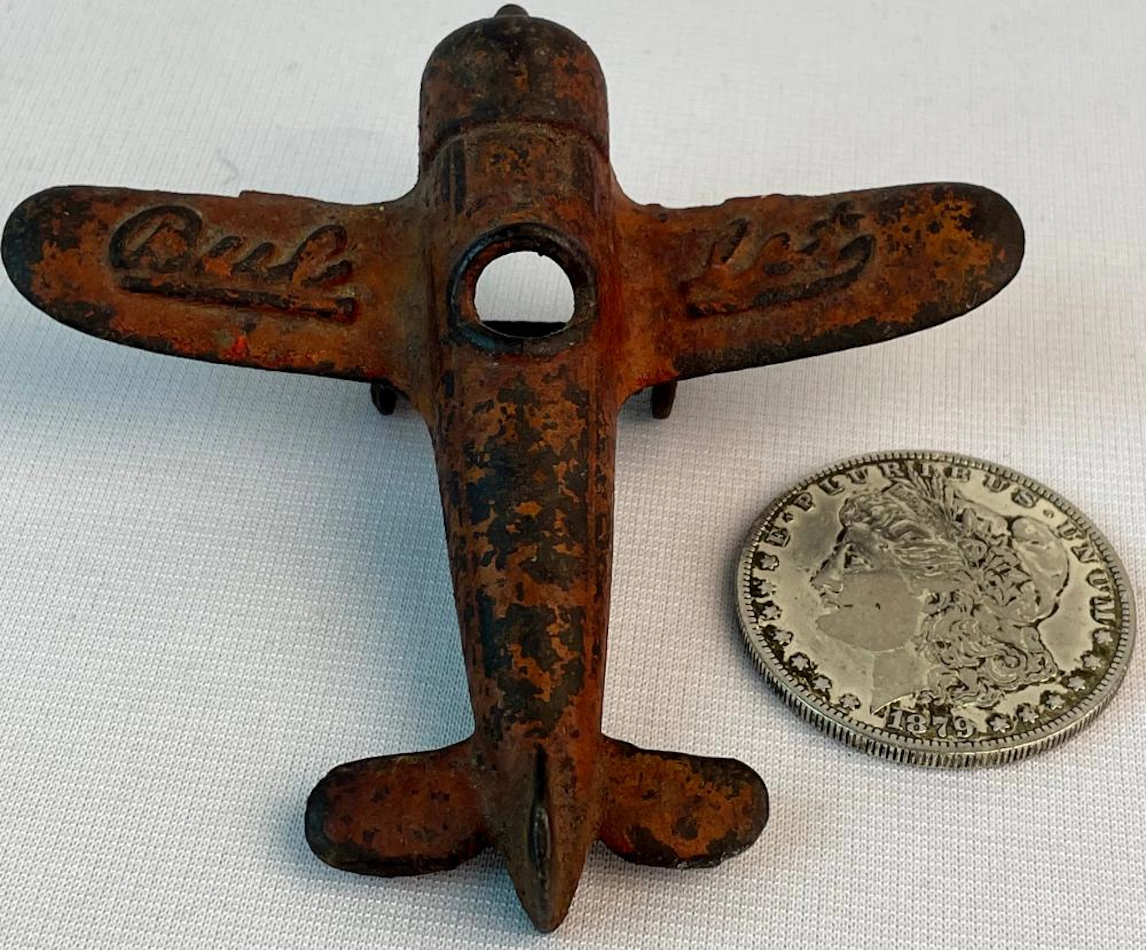 Antique c. 1920 Kilgore Cast Iron Red Bullet Airplane