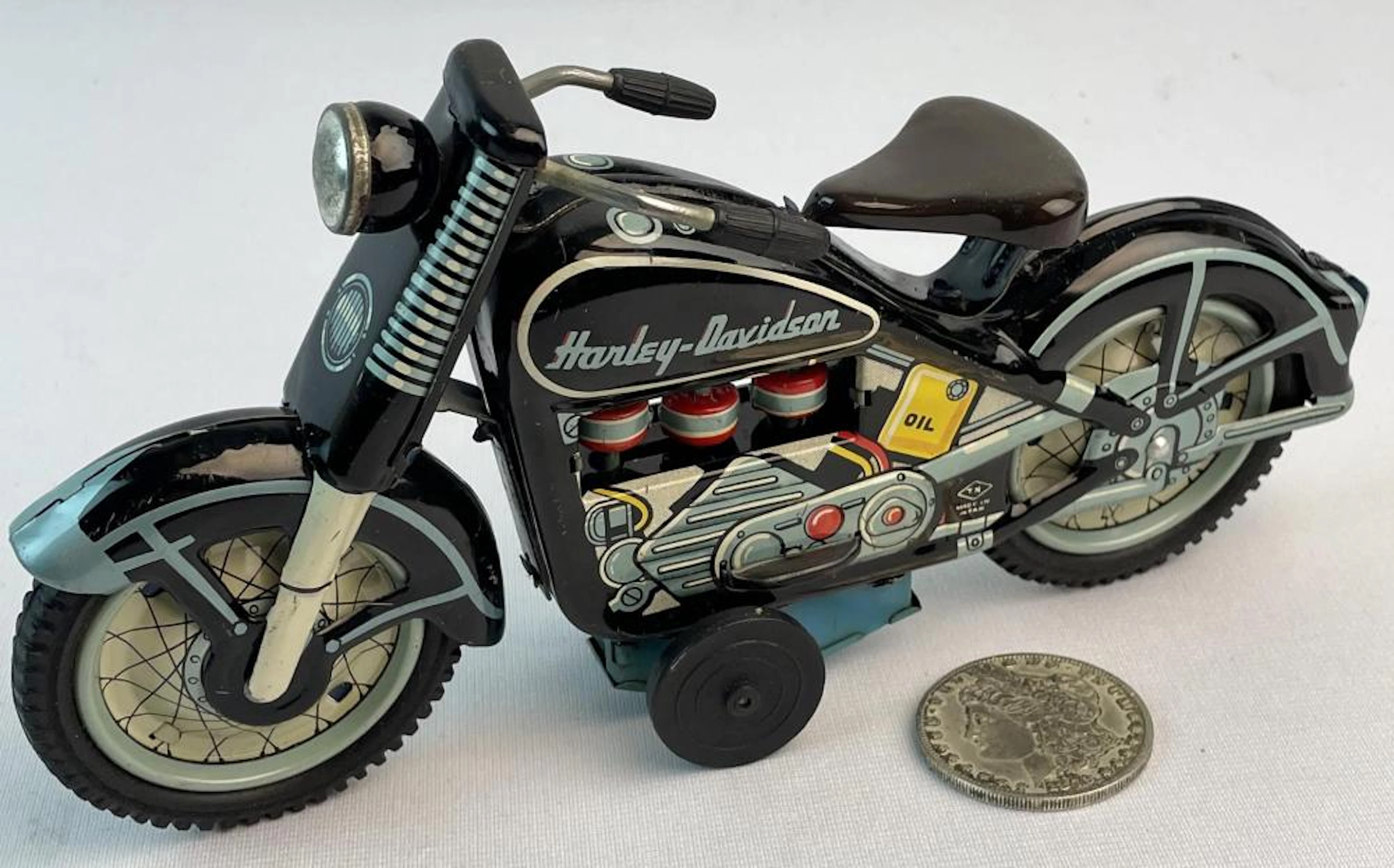Vintage 1959 Japan T.N. Nomura Harley-Davidson Tin Litho Friction Motorcycle