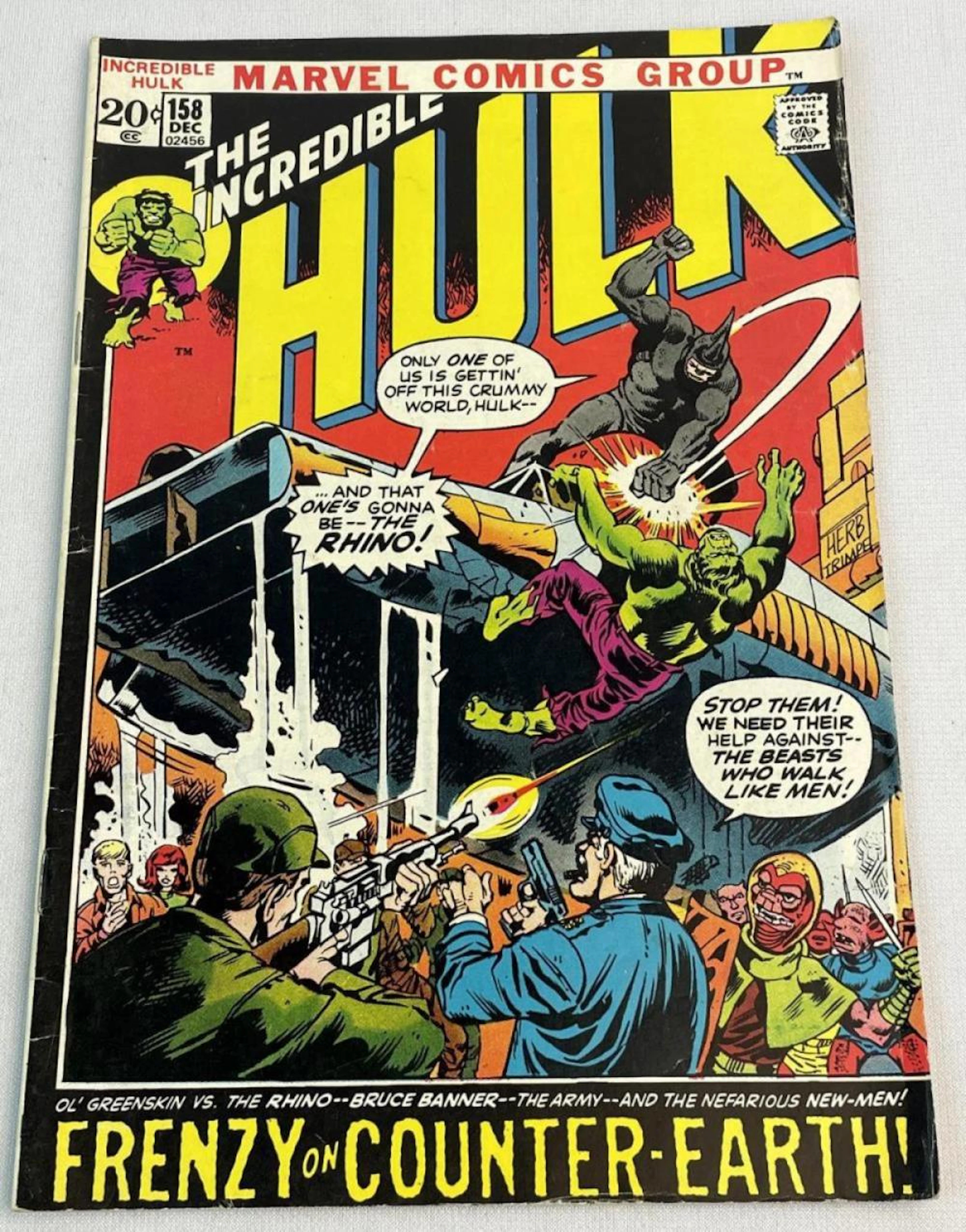 Vintage Dec. 1972 The Incredible Hulk No. 158 Marvel Comics 20 Cent Comic Book
