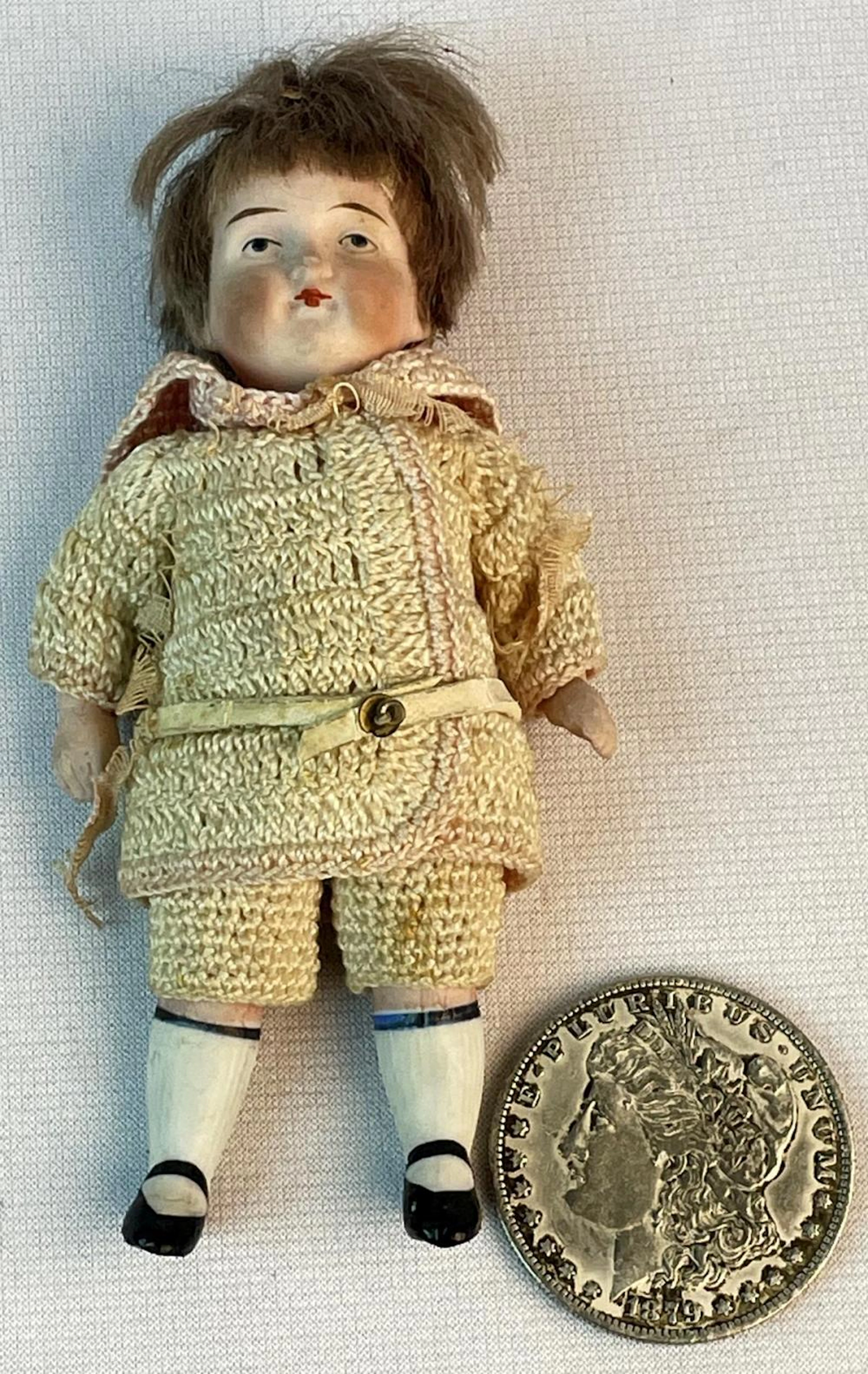 Antique c. 1880 German Strobel Wilkins SWC Bisque Doll w/ Clothes & Wig