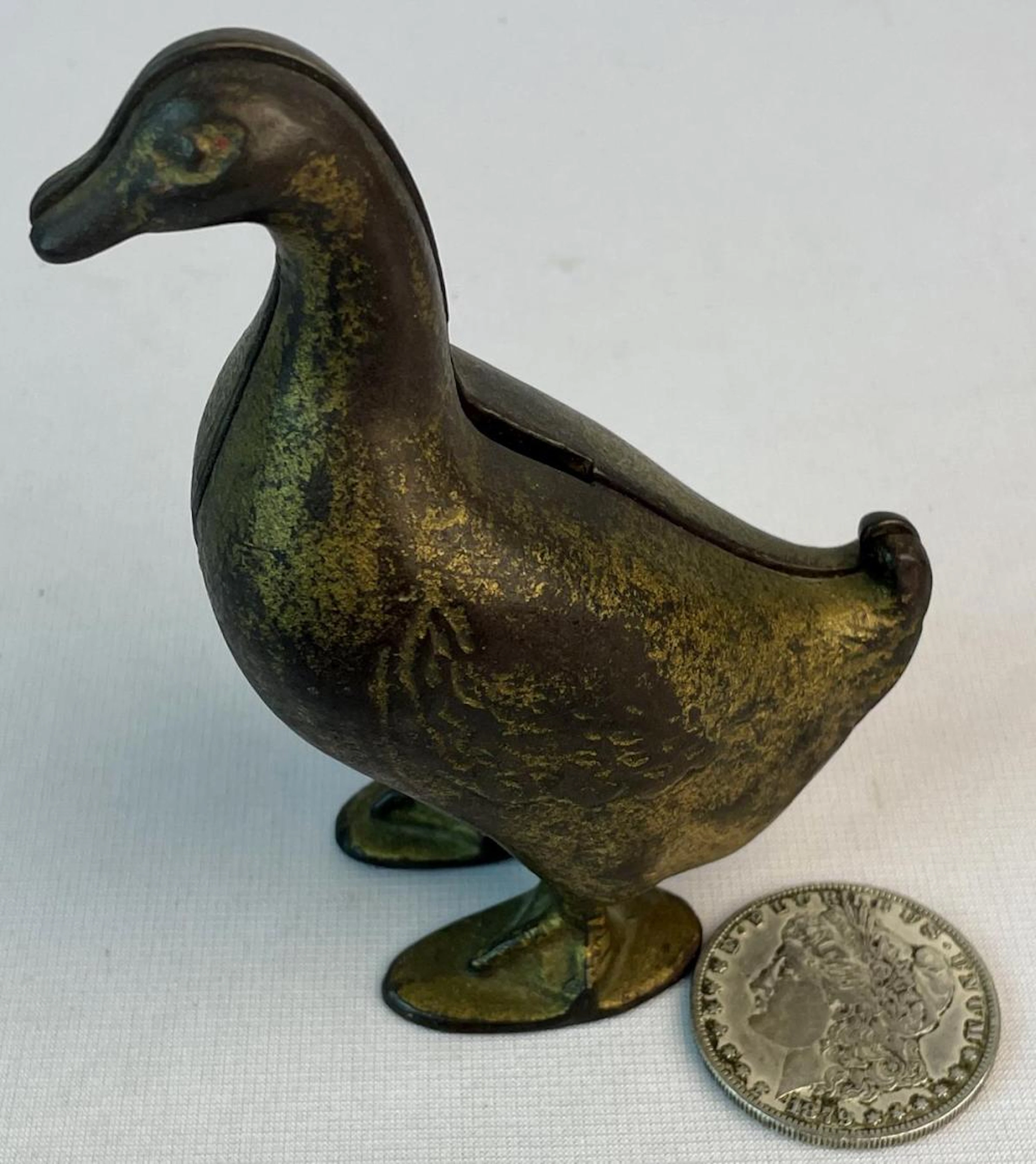 Antique c. 1920 A.C. Williams Cast Iron Goose Still Bank w/ Original Paint
