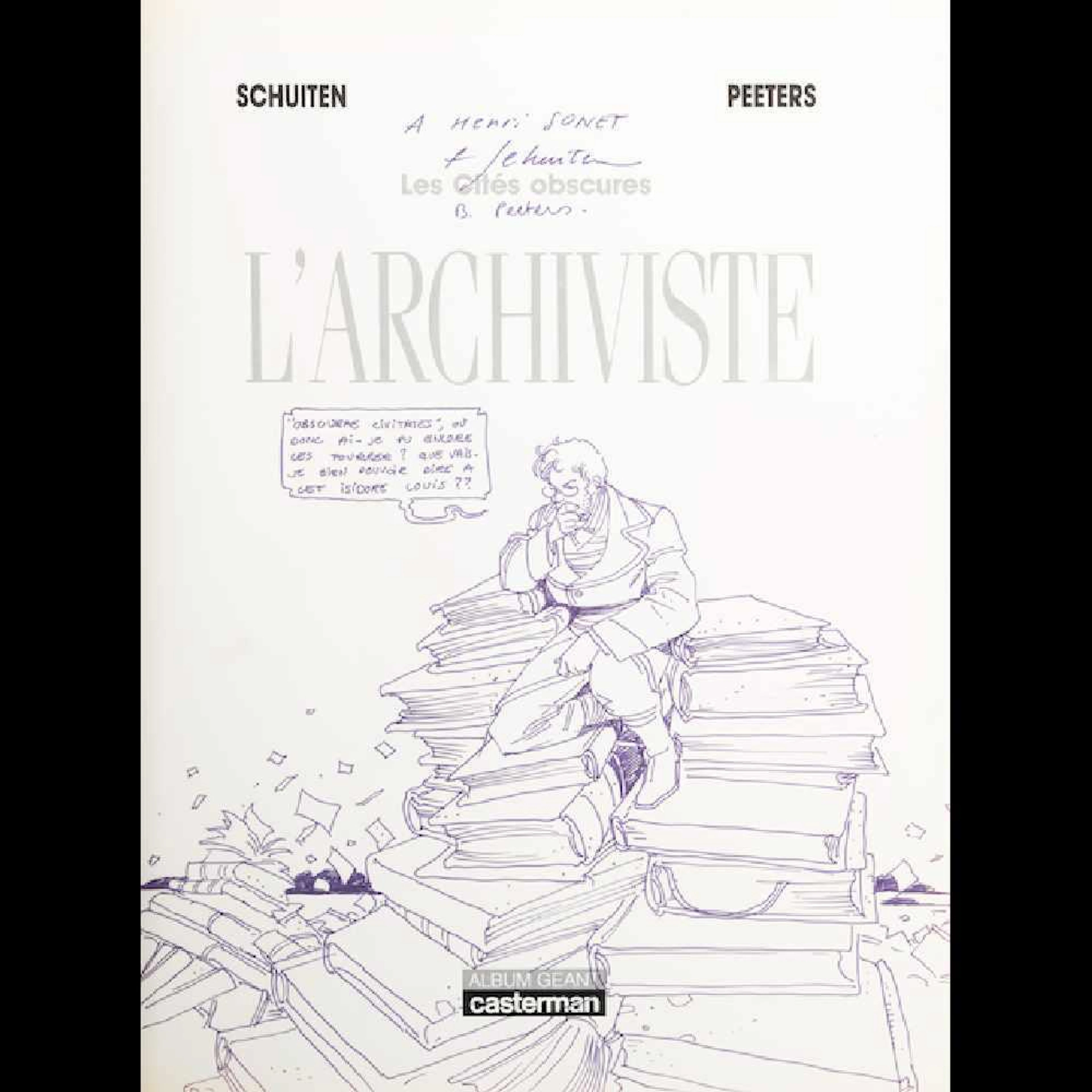 François SCHUITEN - Dessin original signé et dédicacé s