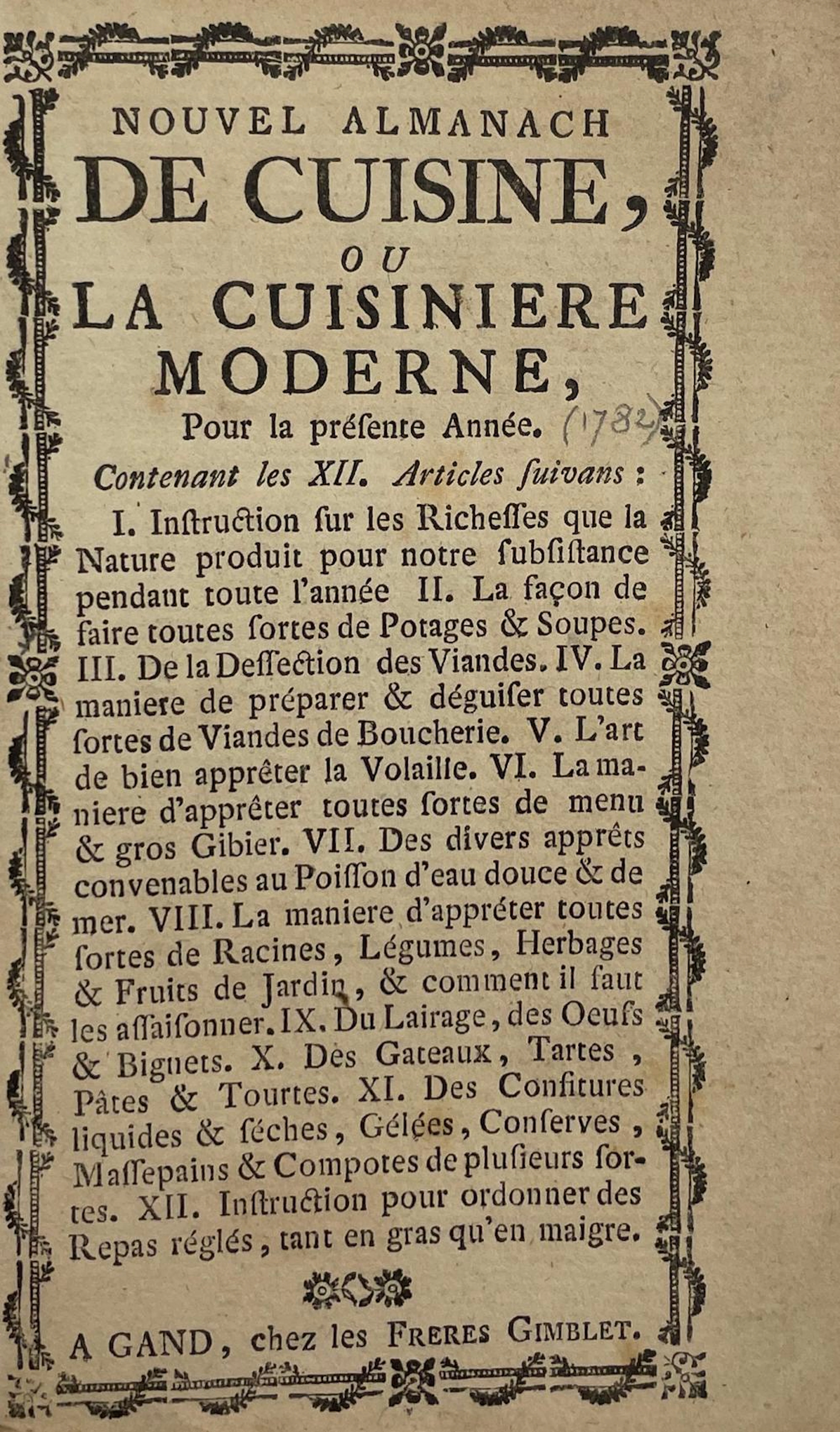 ALMANACH DE CUISINE,