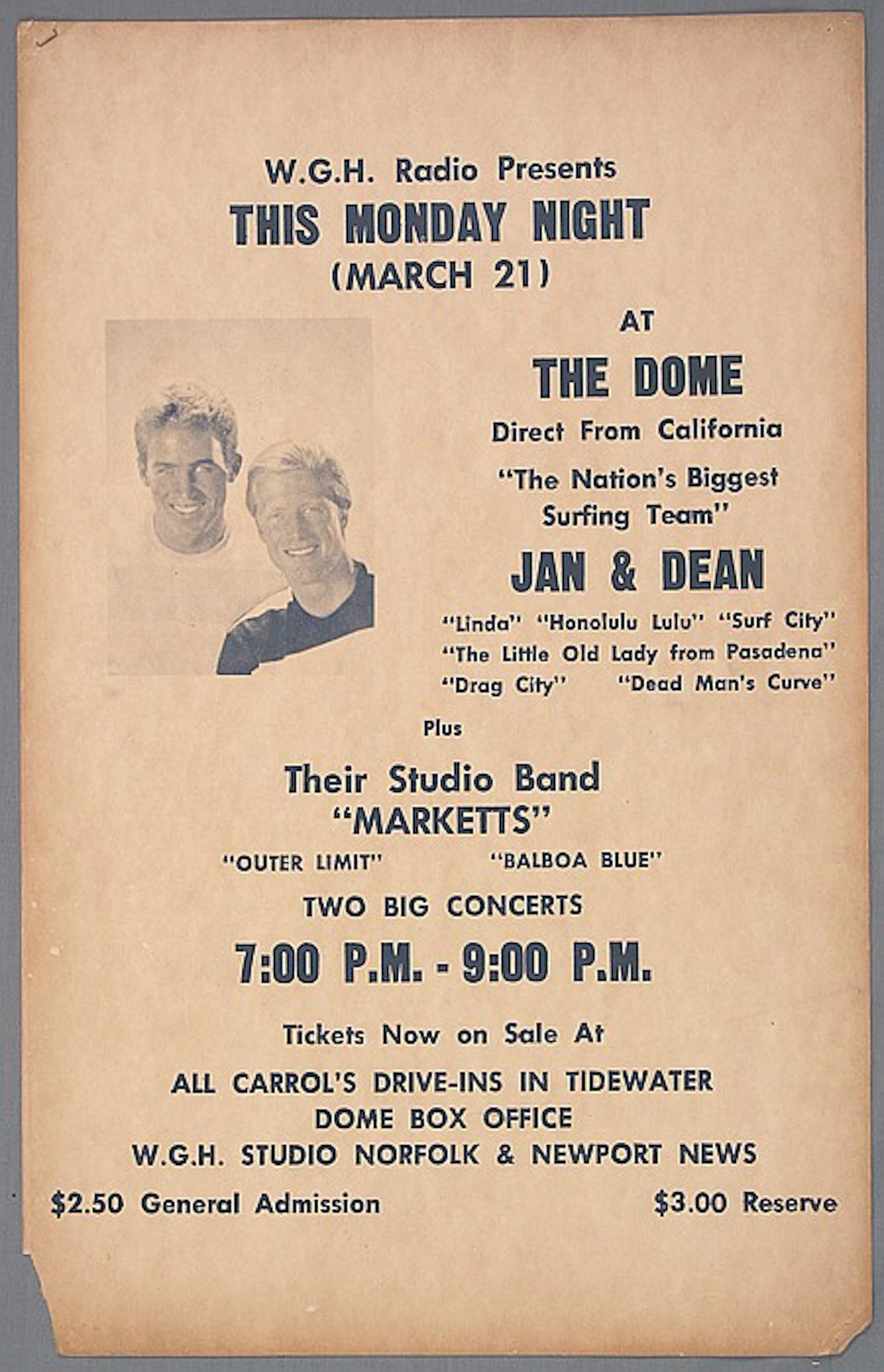 Jan & Dean Virginia Beach Concert Poster, 1966