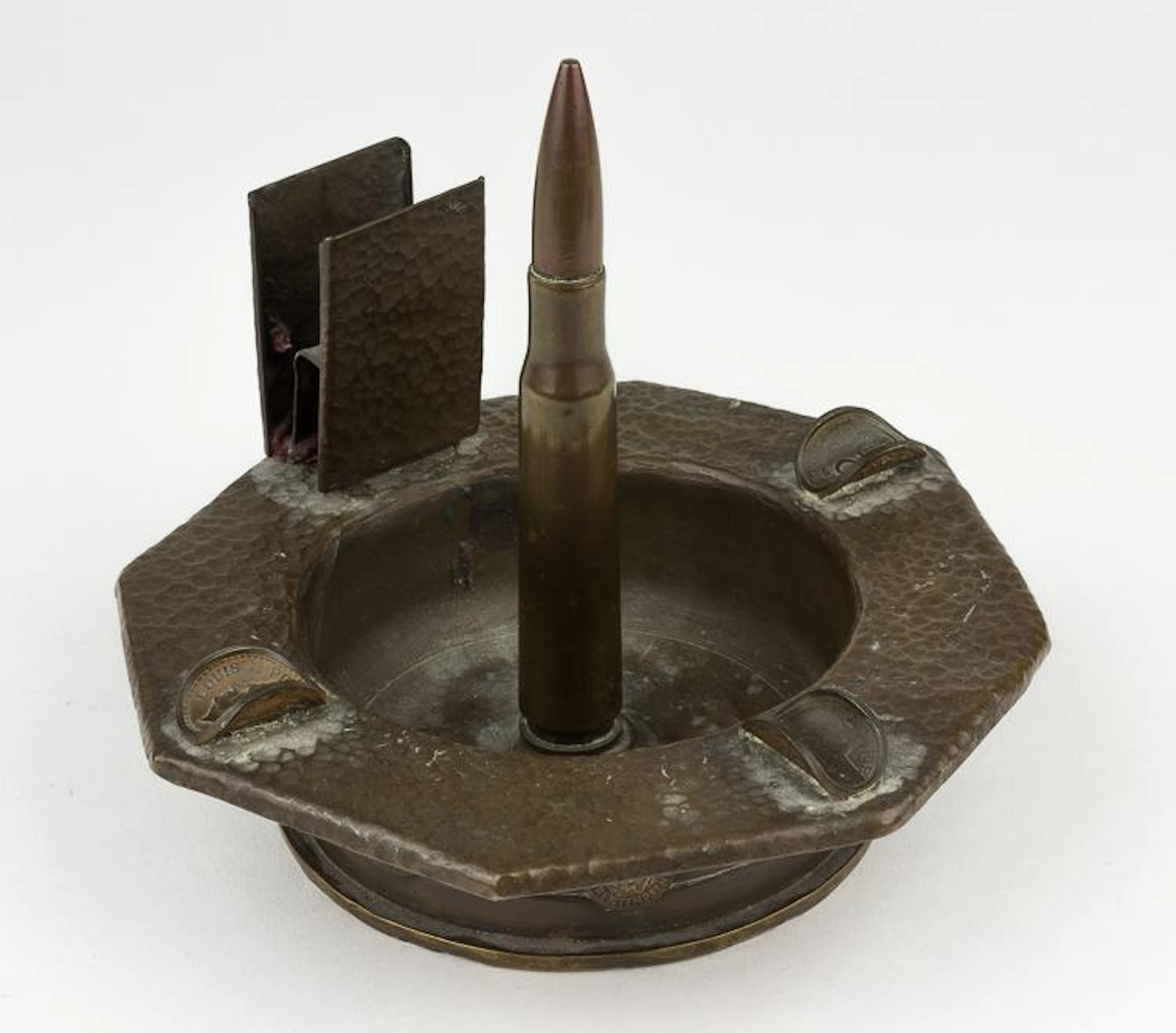 TRENCH ART ASHTRAY WITH COINS