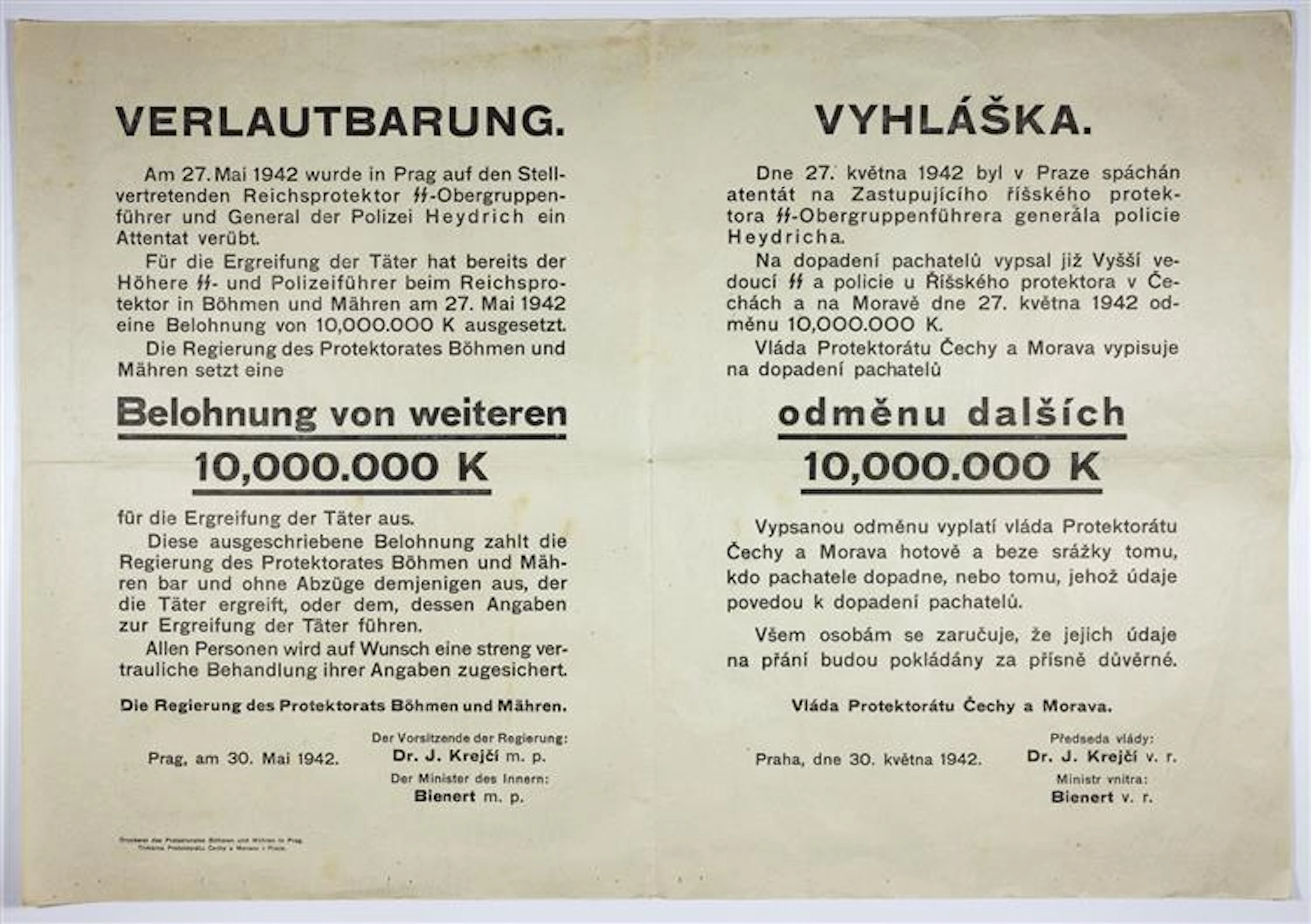 REINHARD HEYDRICH ASSASSINATION WANTED POSTER