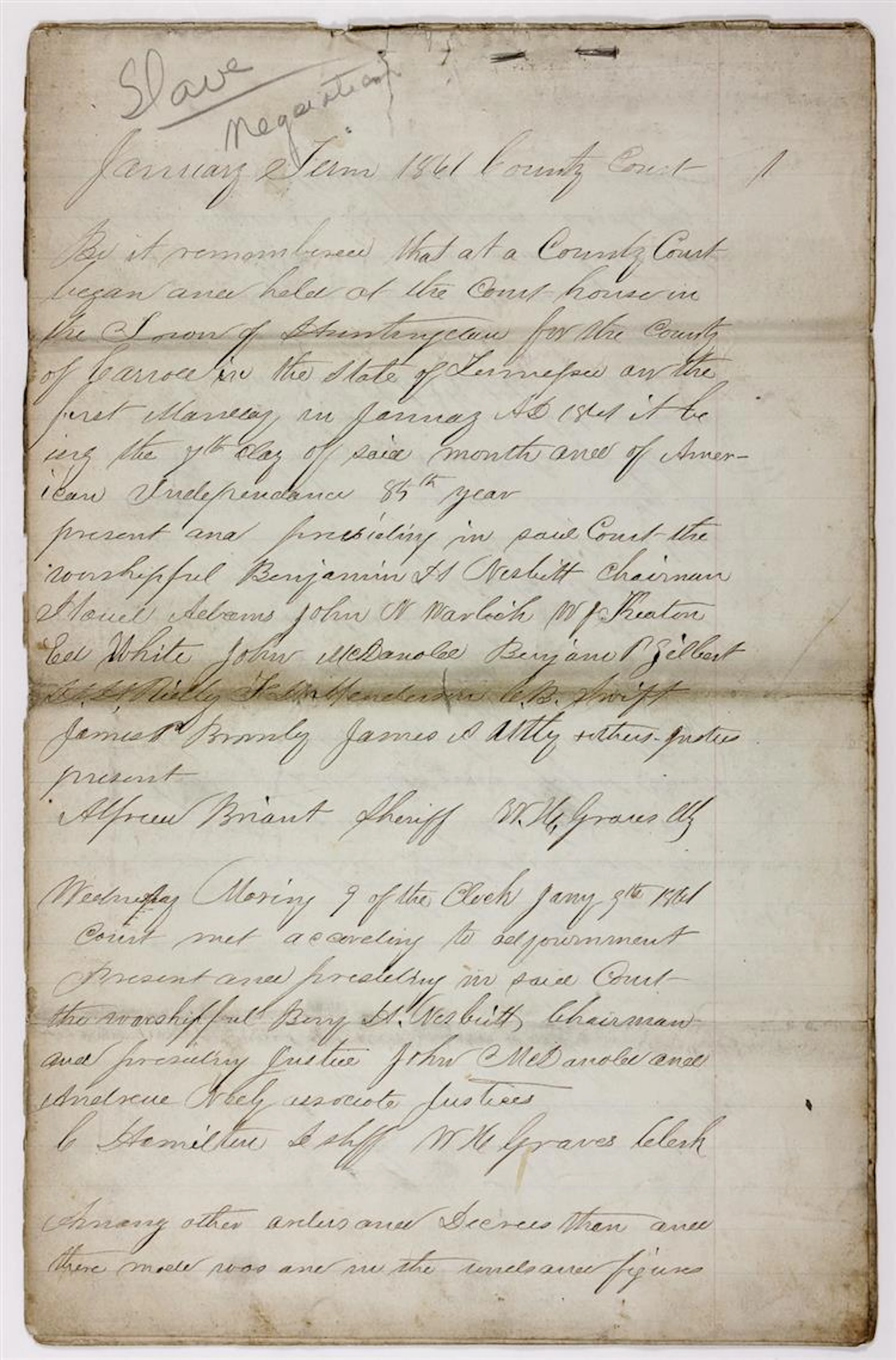 TENNESSEE NEGOTIATION FOR THE DISPOSITION OF SLAVES