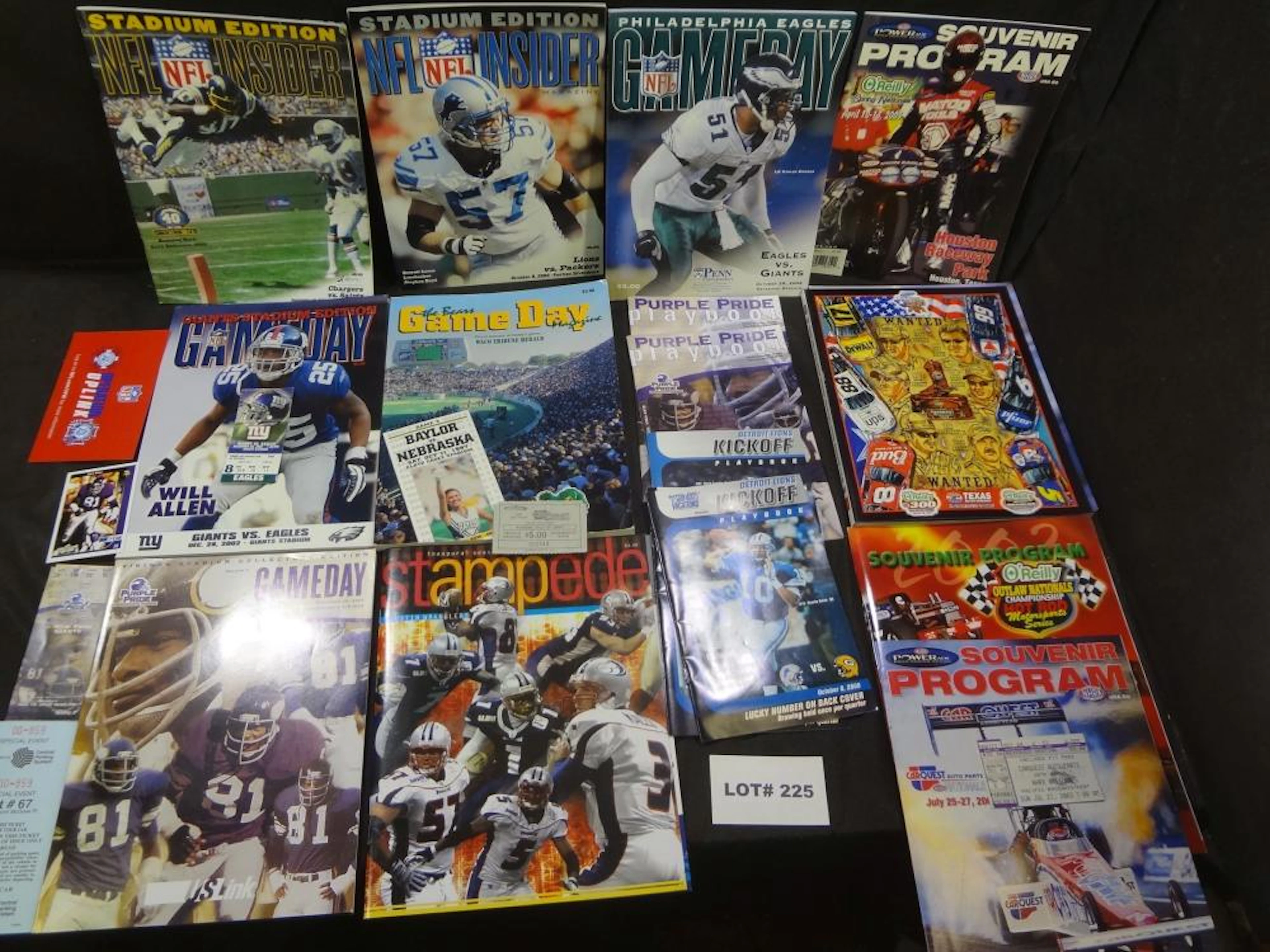 Mixed lot of various NFL and auto sports programs and memorabilia