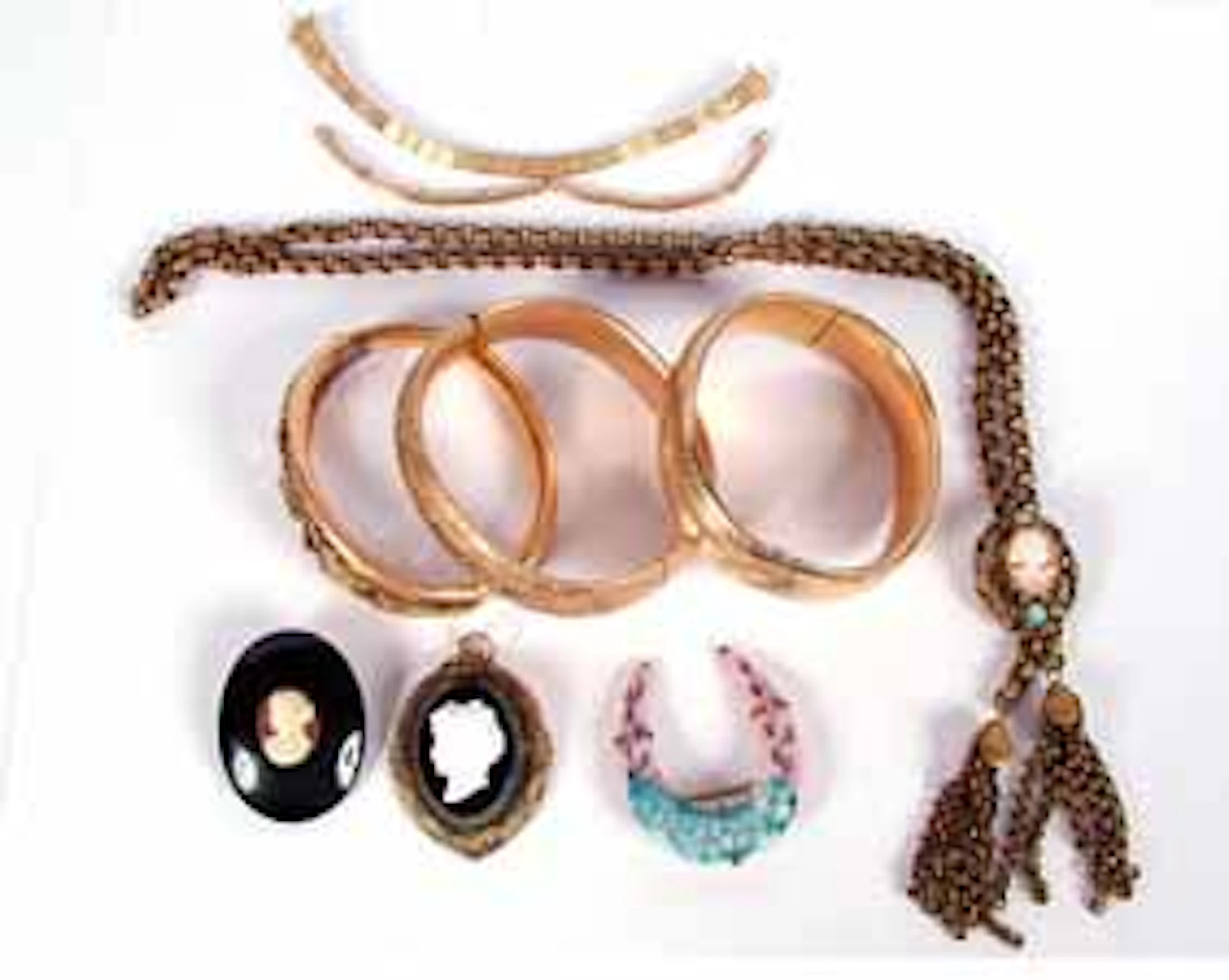 Victorian 9pc Cameo Bolo Gold Bracelet Watch Bands