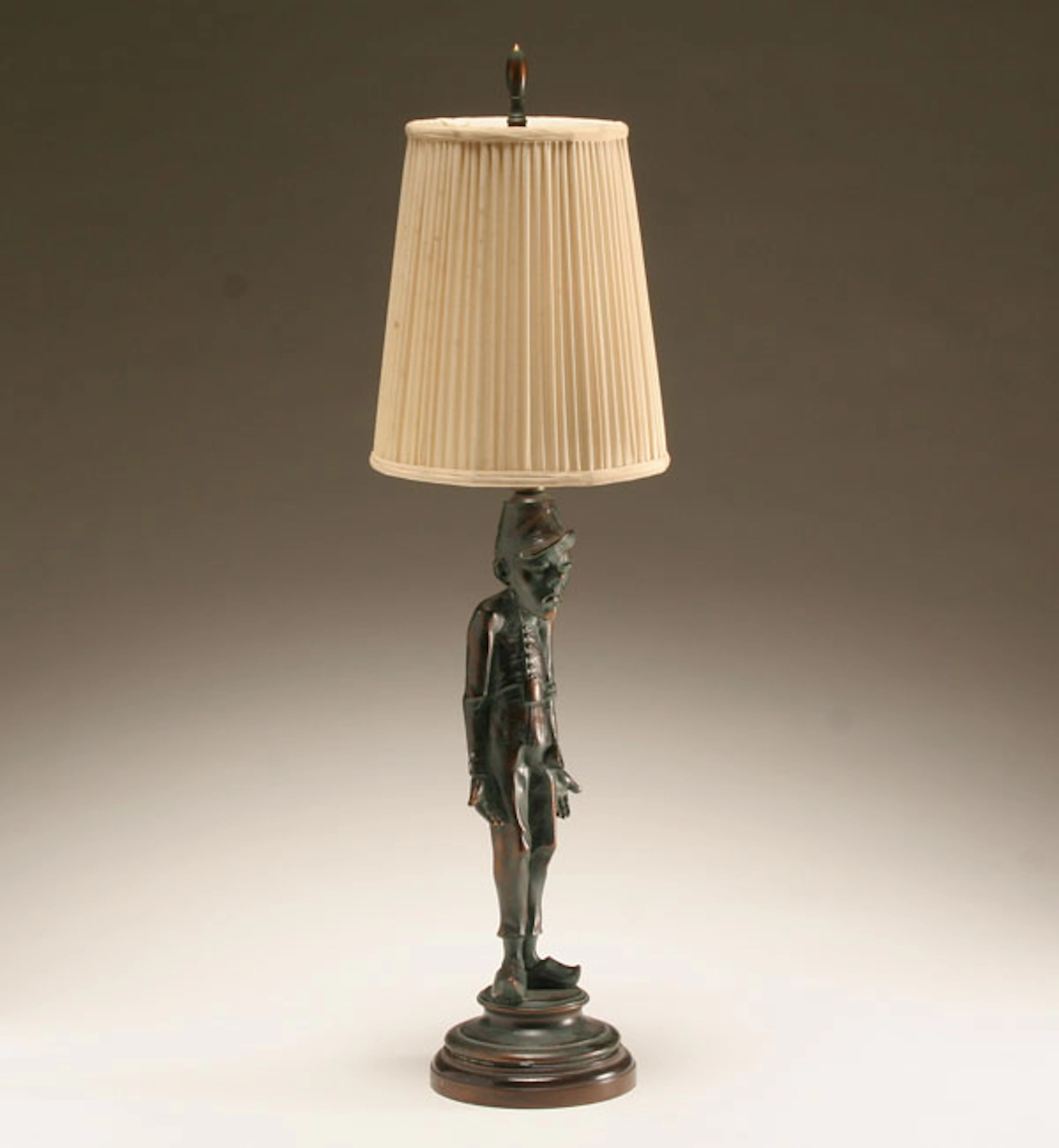 Patinated satirical / comedic French soldier lamp, after Emile Guillemin;