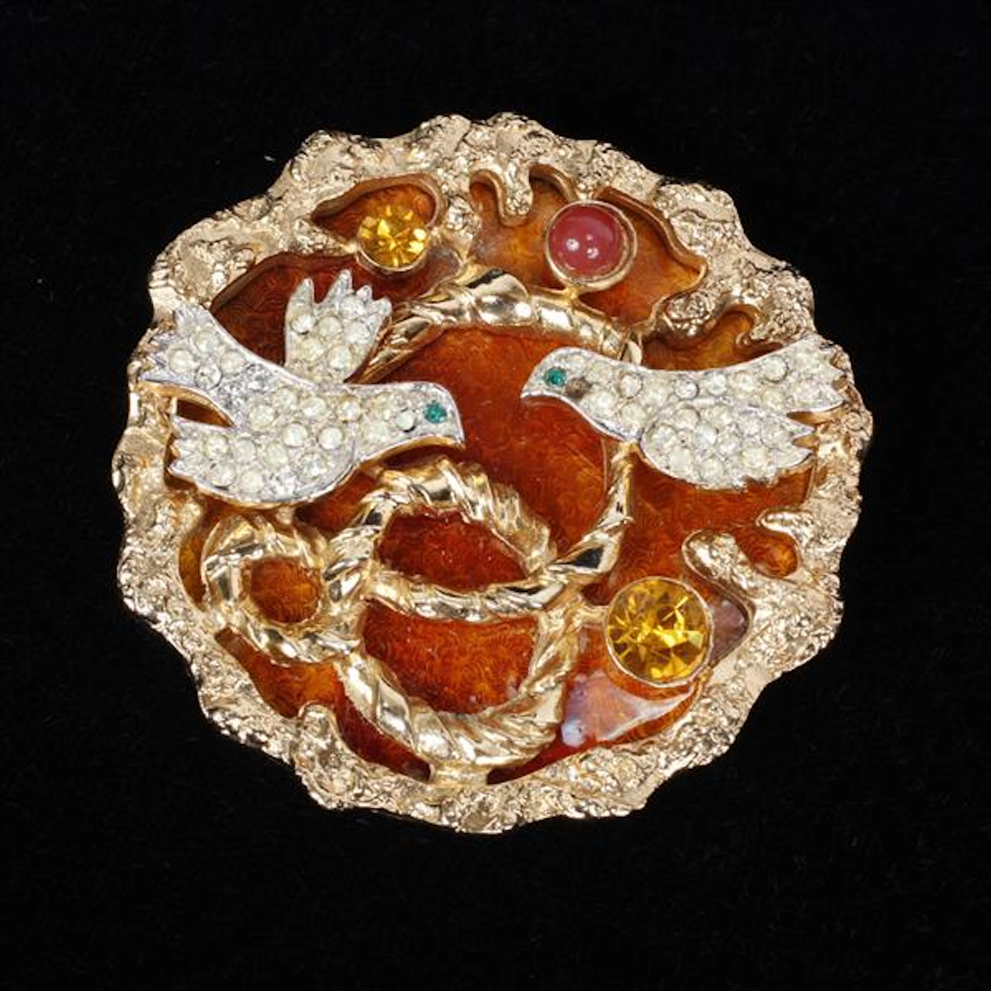 Vendome Georges Braque Bird Pin; pave with foil enamel.