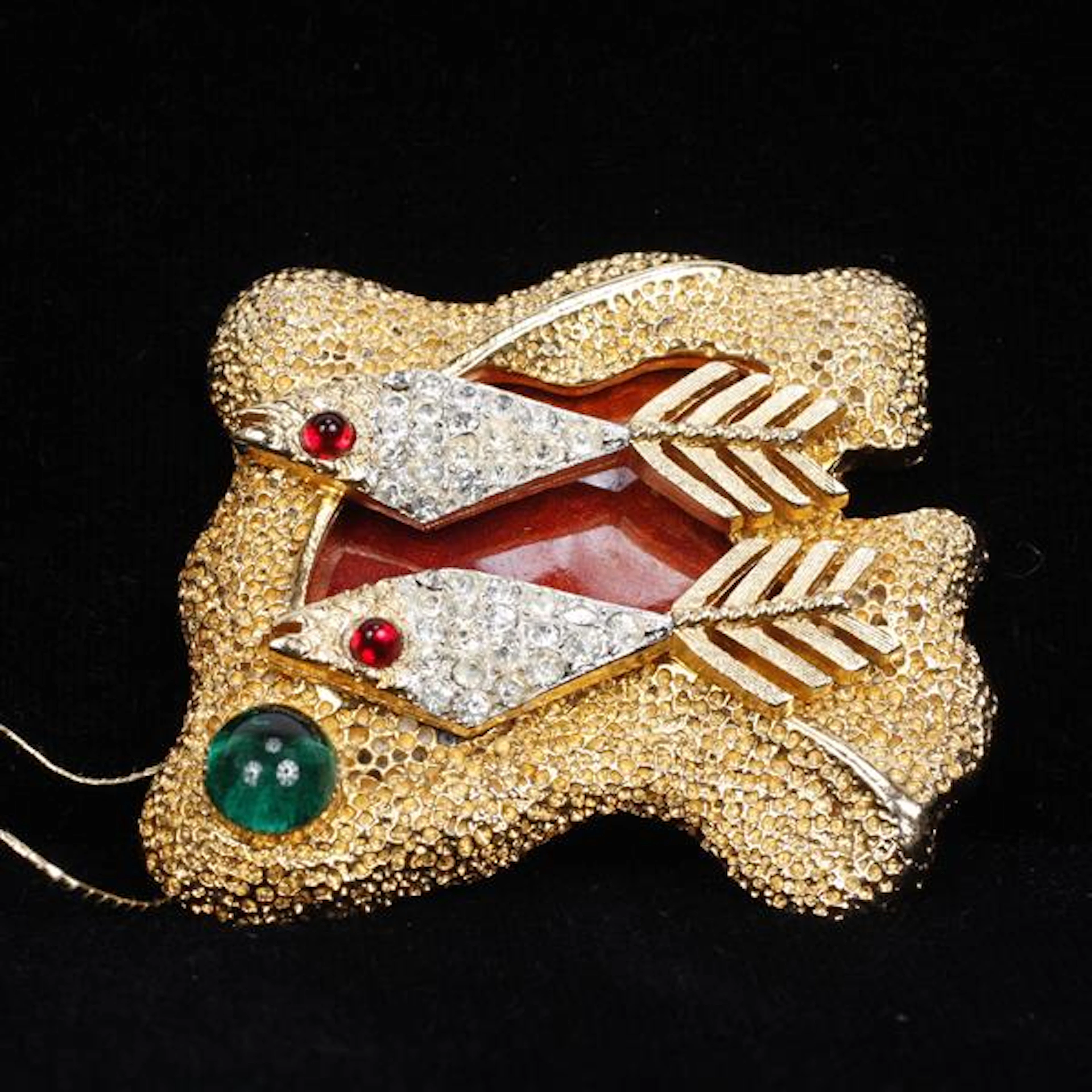 Vendome Georges Braque Gold Fish Pin with original tag. Pave with foil enamel.