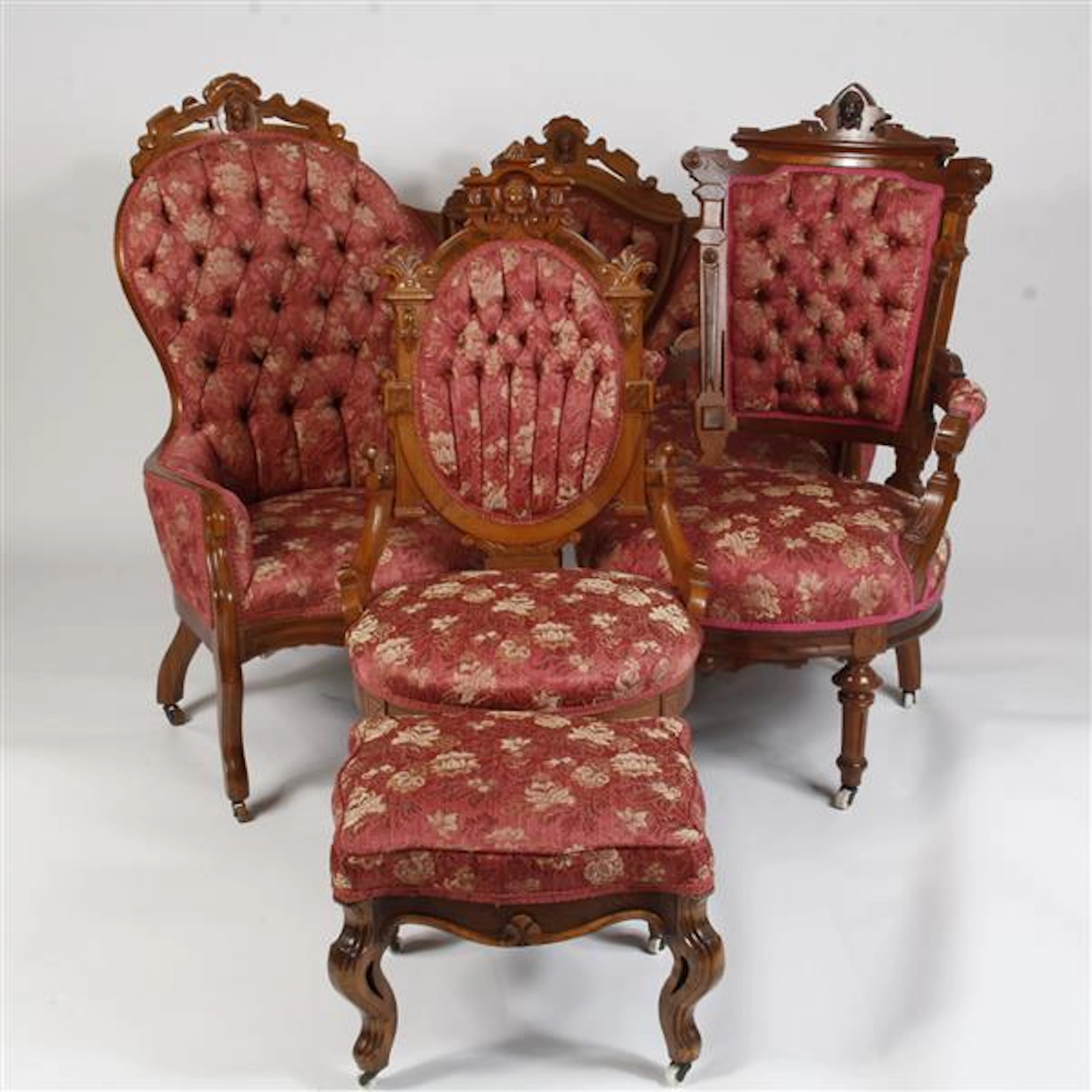 Victorian Rococo Revival Parlor Furniture with Jenny Lind busts in