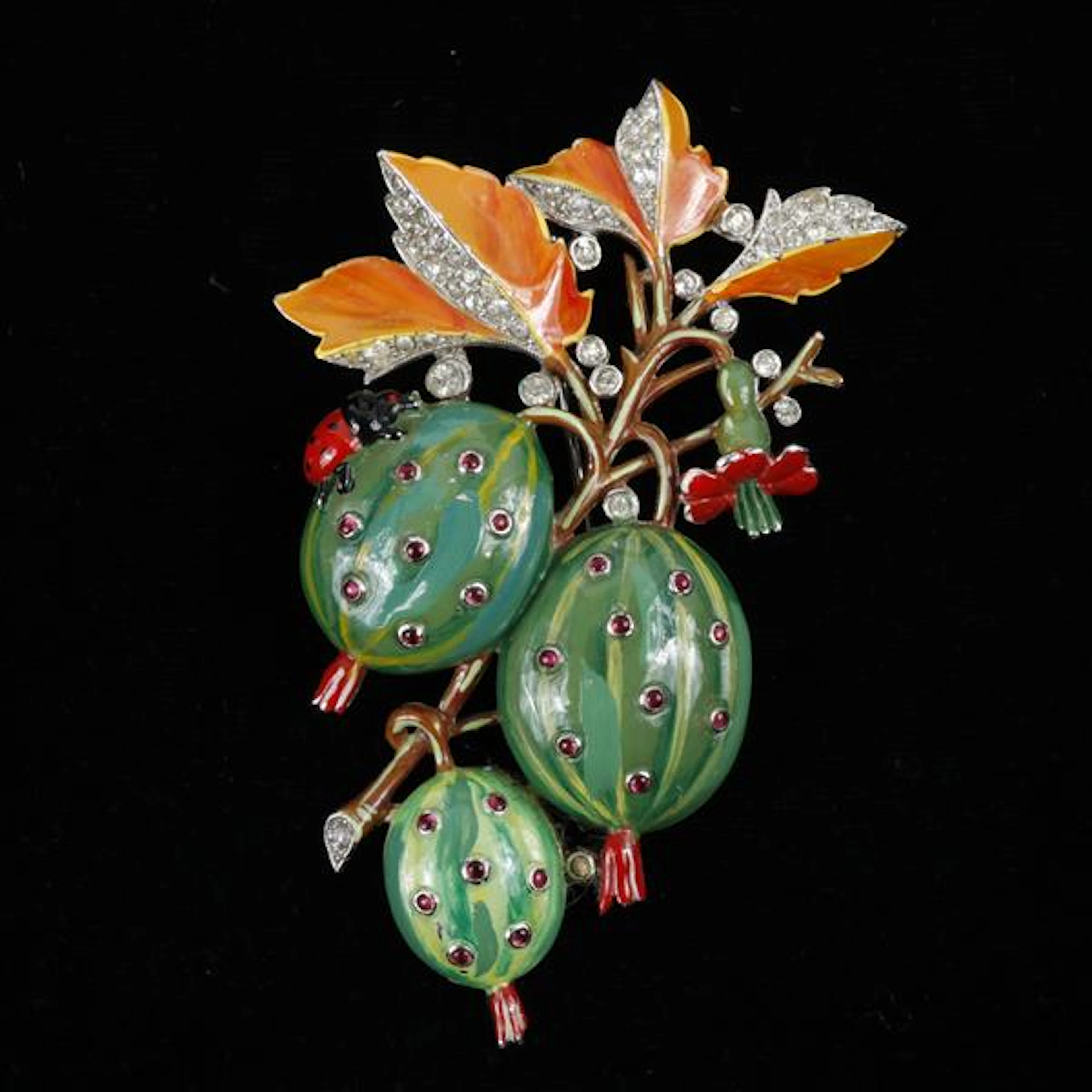 Trifari “Alfred Philippe” chestnuts floral spray clip pin, leaves