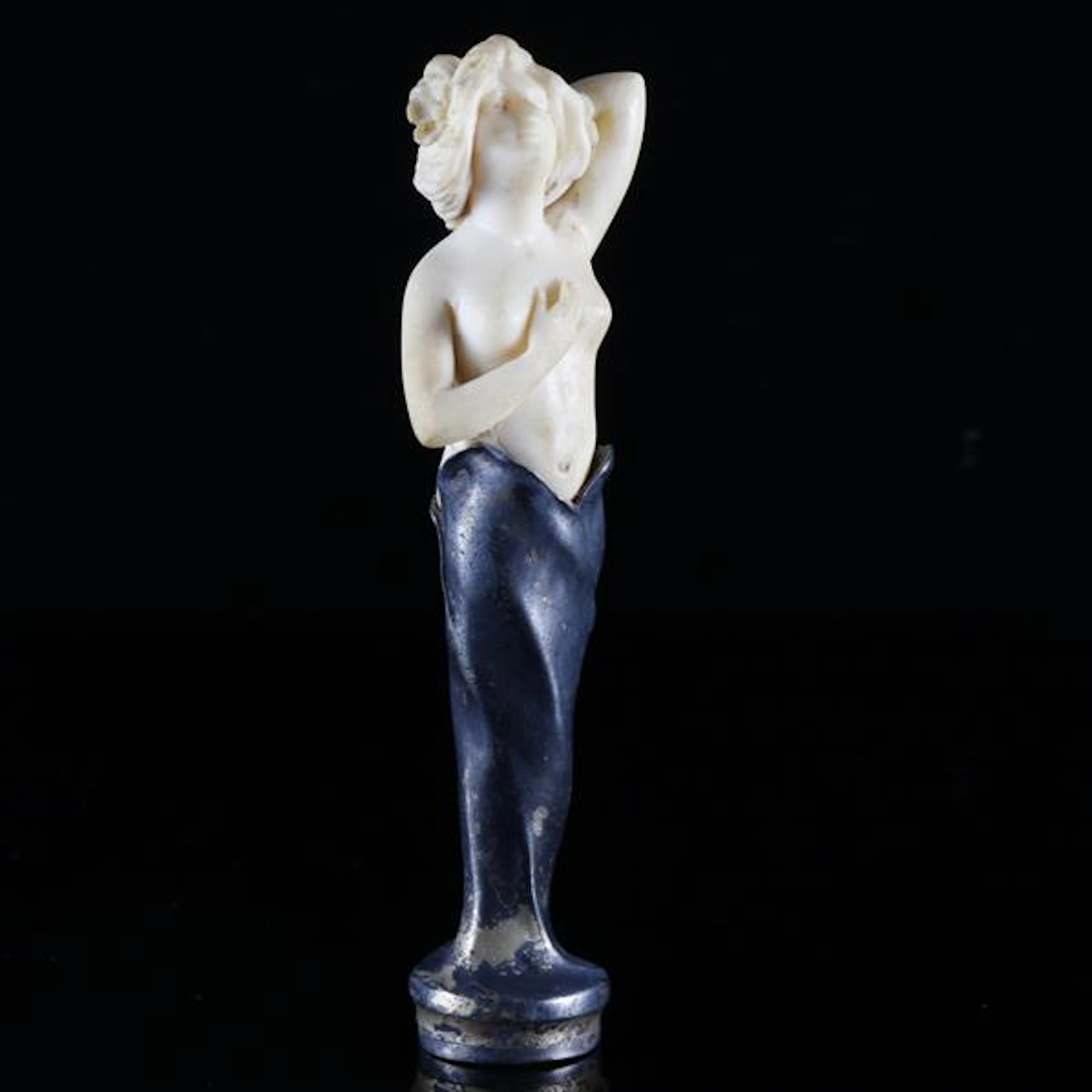 Continental art nouveau carved nude figural lady seal on silver base.