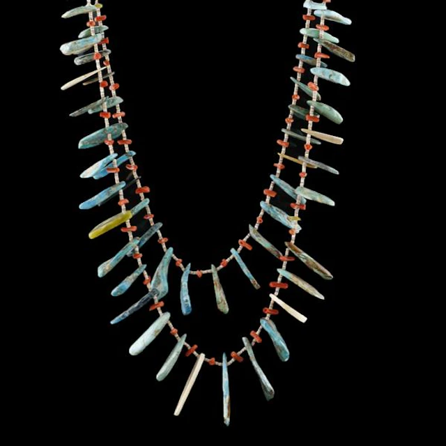 A Santo Domingo Peublo Native American double strand multi polished mineral