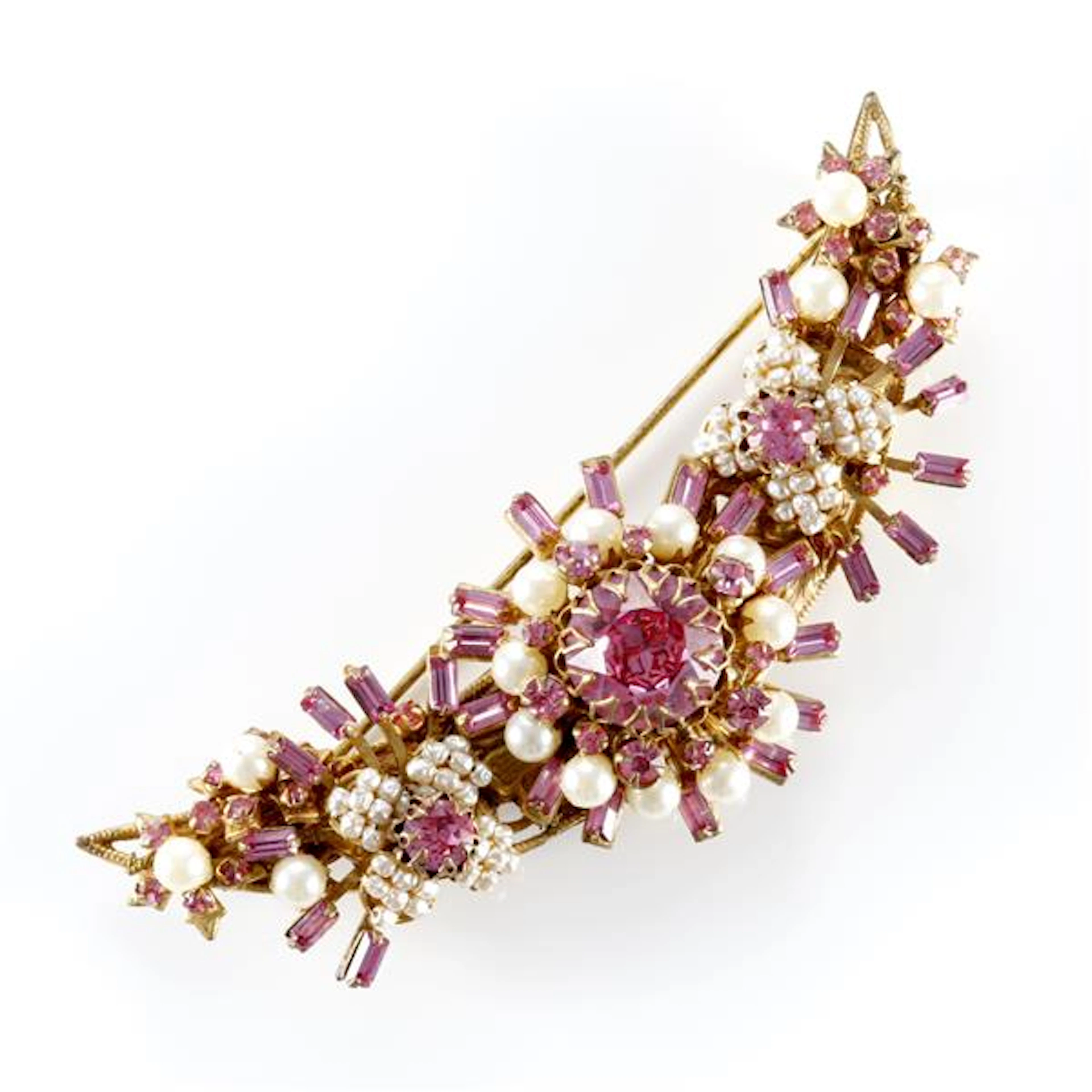 Signed Miriam Haskell 1950s jewel encrusted floral...