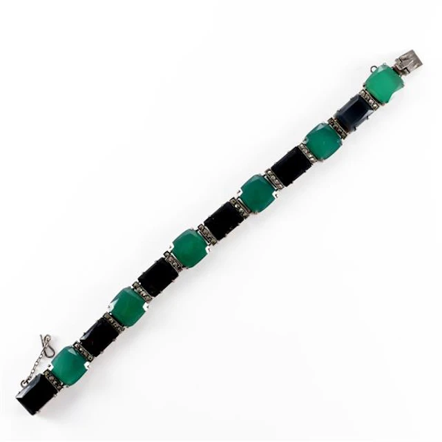 1940s signed “sterling Germany” marcasite green...