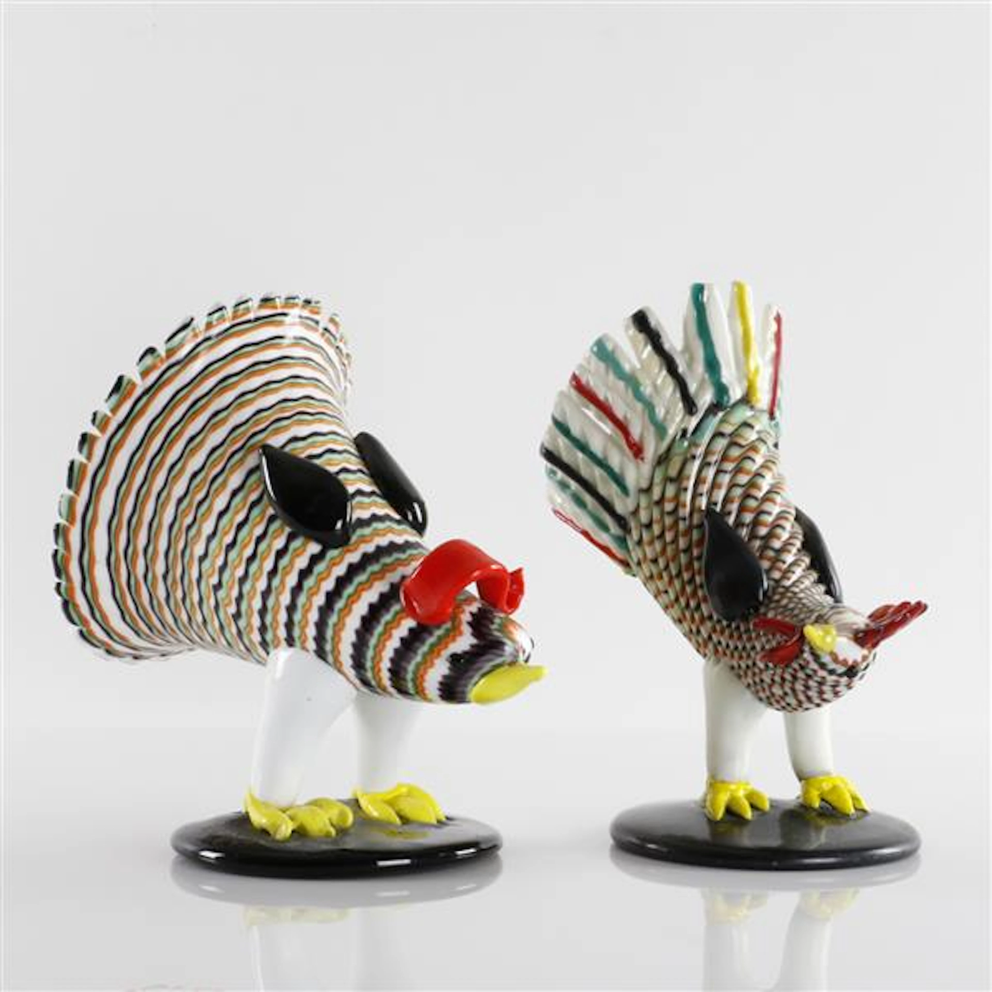 Pair of Venini Murano Art Glass Chickens
