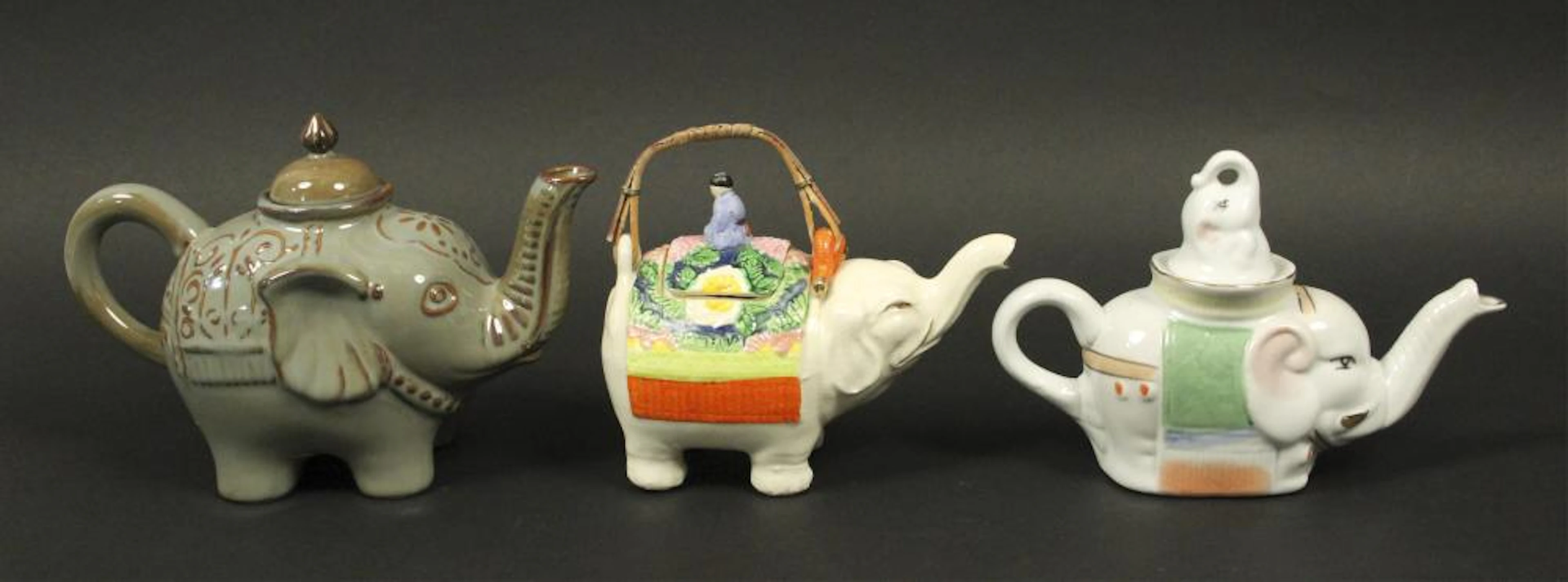 3 Vintage Elephant Teapots
