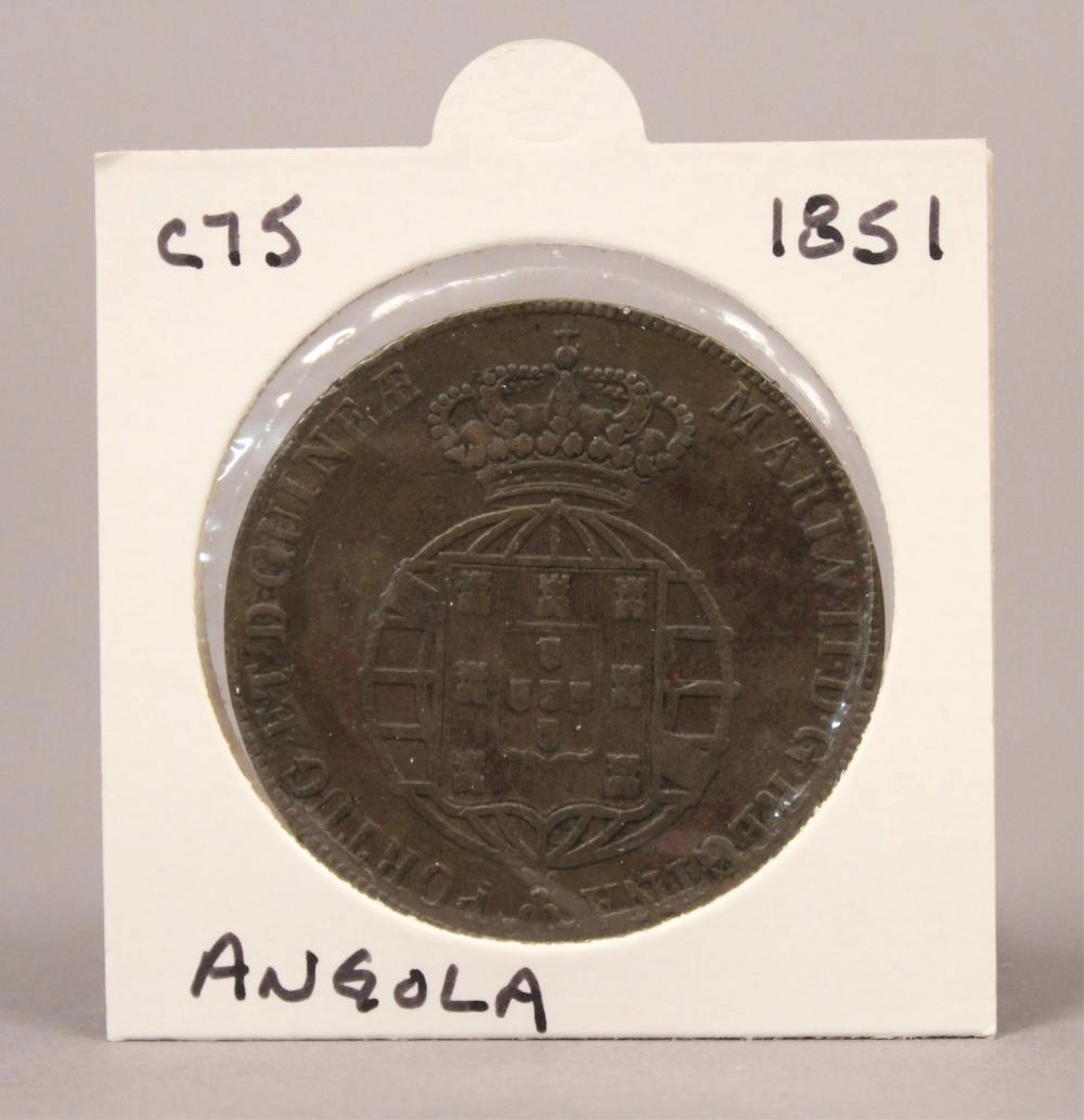 1851 Angola 1/2 Macuta Coin Copper