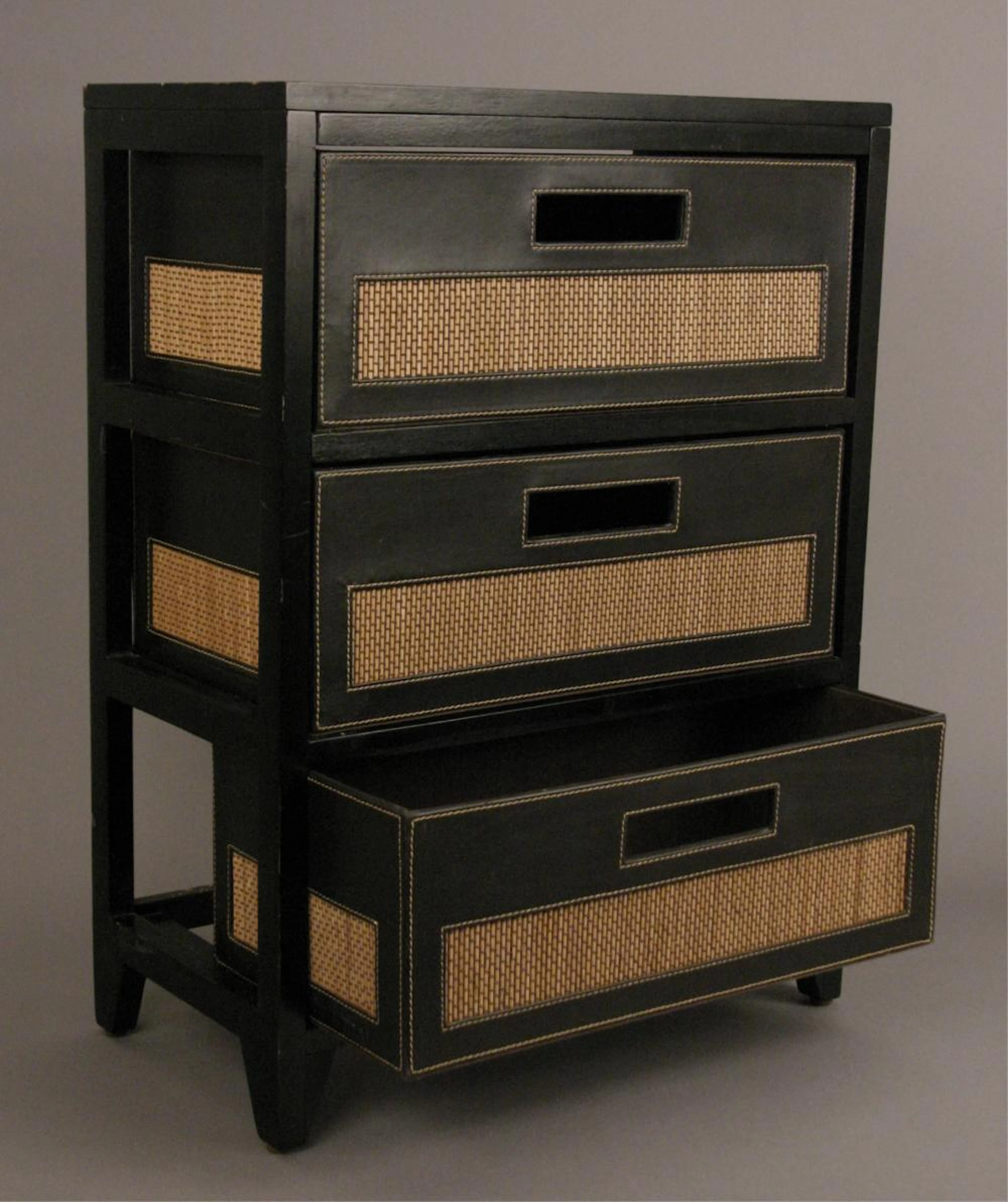 3 Drawer Wood & Wicker Side Table