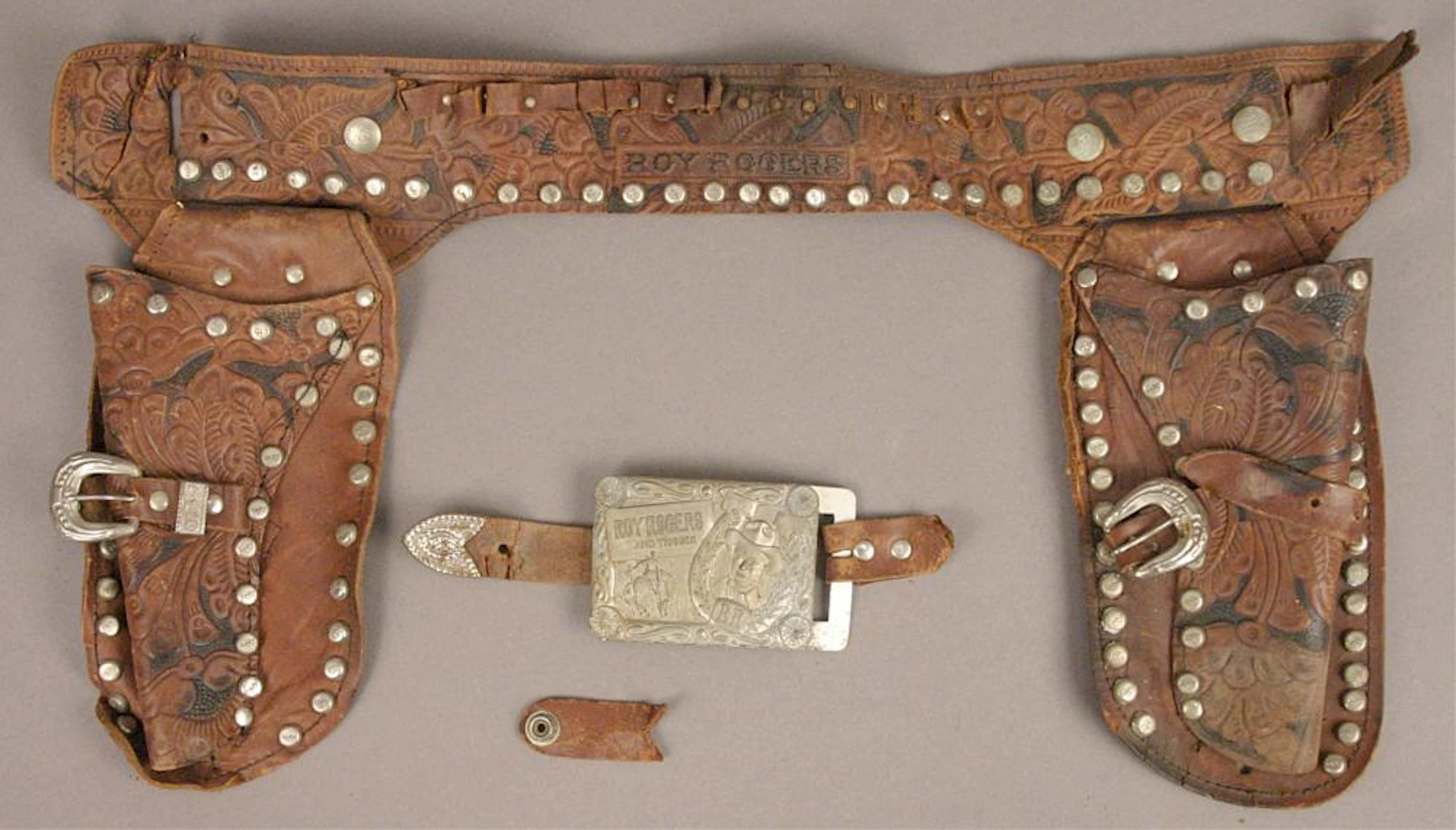 Roy Rogers Leather Cap Gun Holster & Belt Buckle