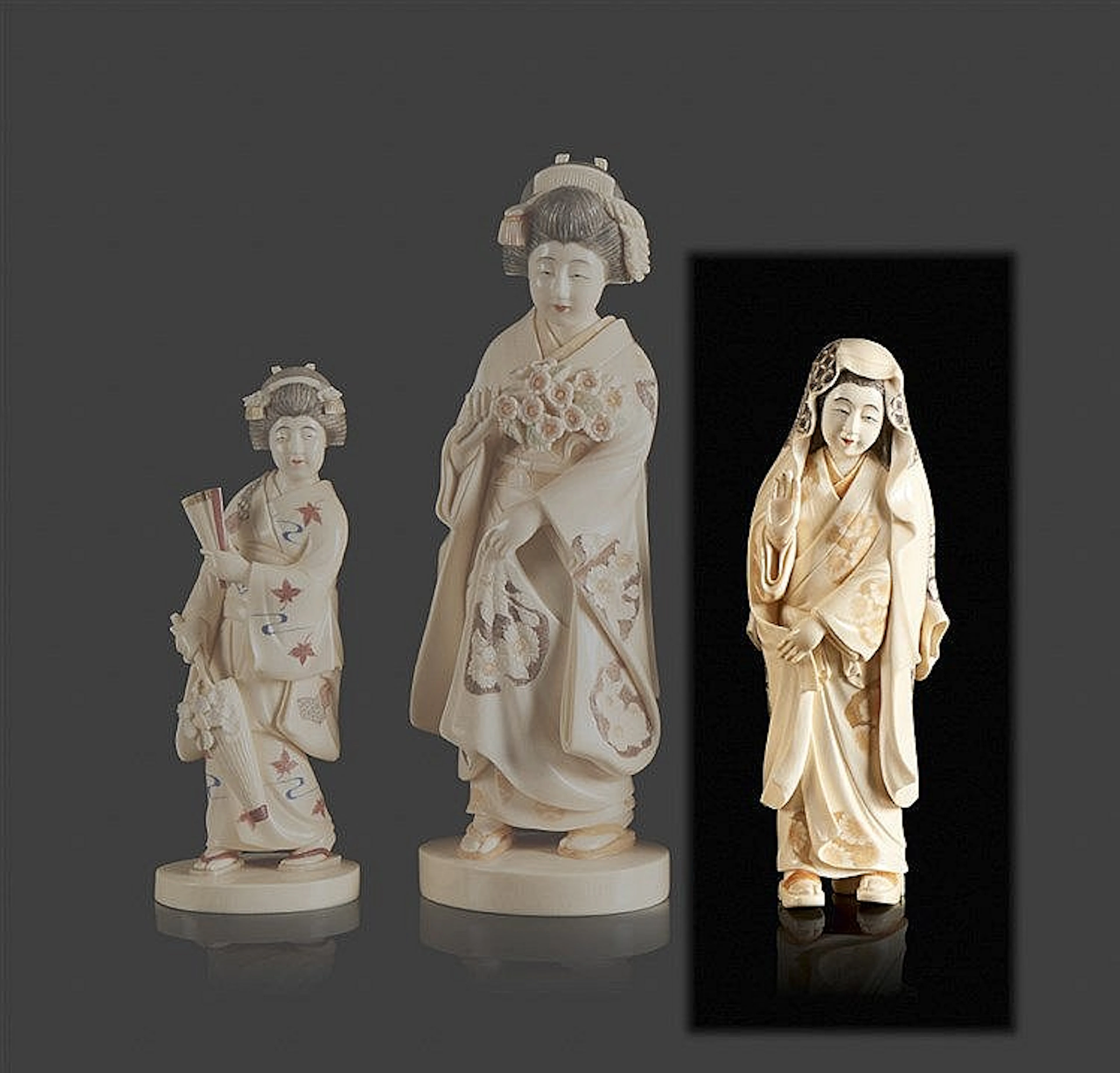 Figura feminina, escultura japonesa em marfim