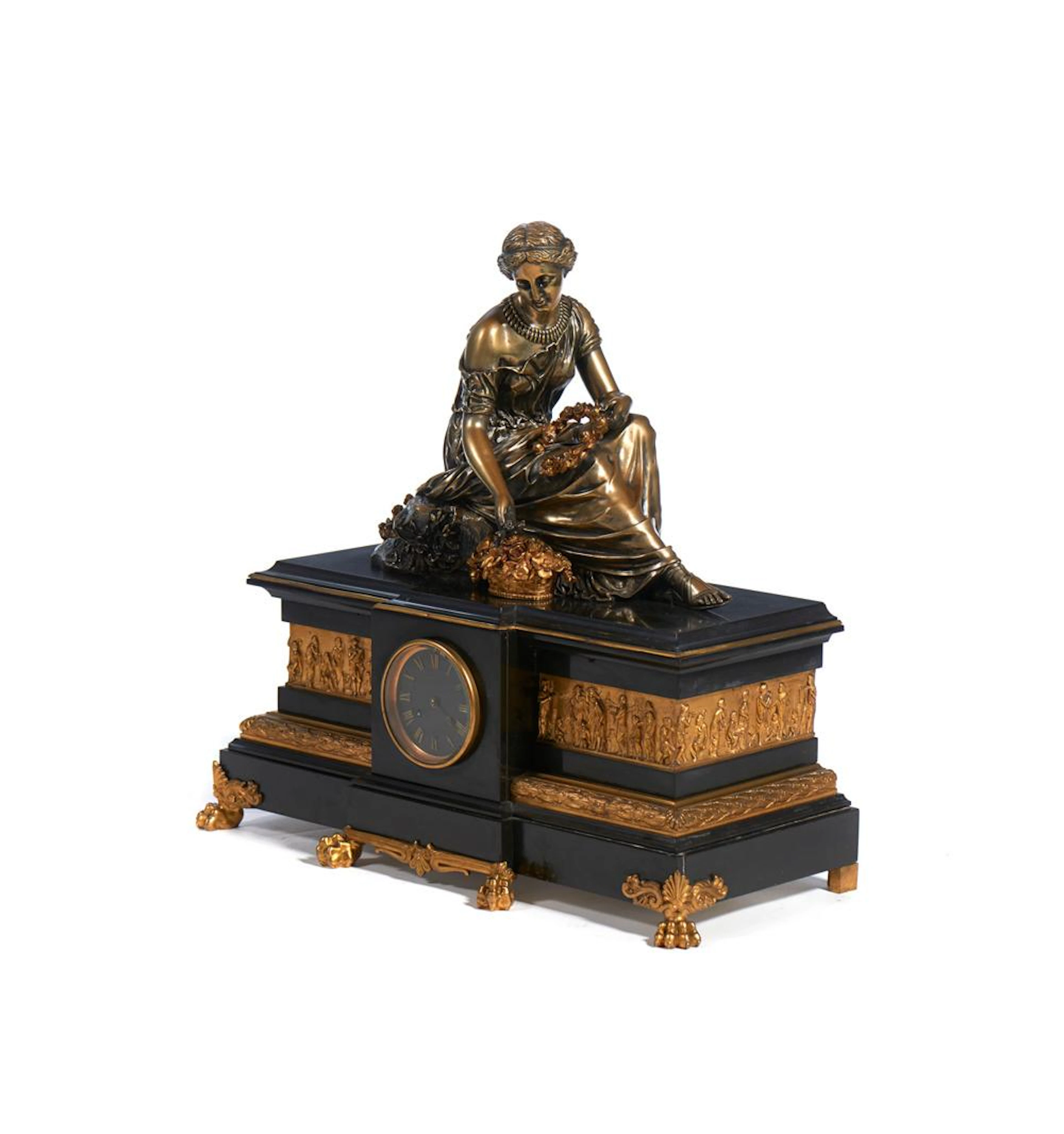 Relógio francês em mármore e bronze