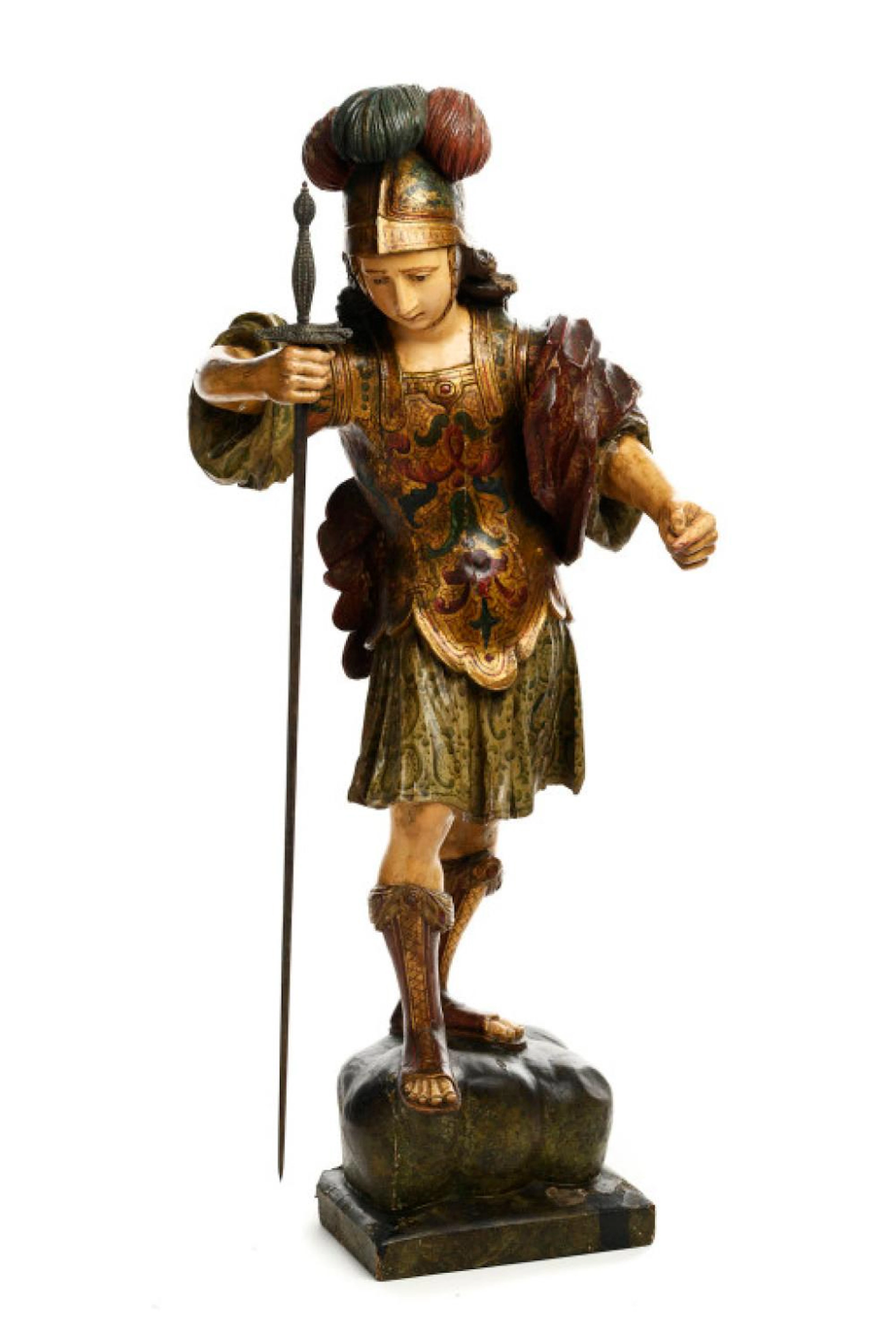 São Miguel Arcanjo, Esc. séc. XVIII, em madeira e esppadim de corte