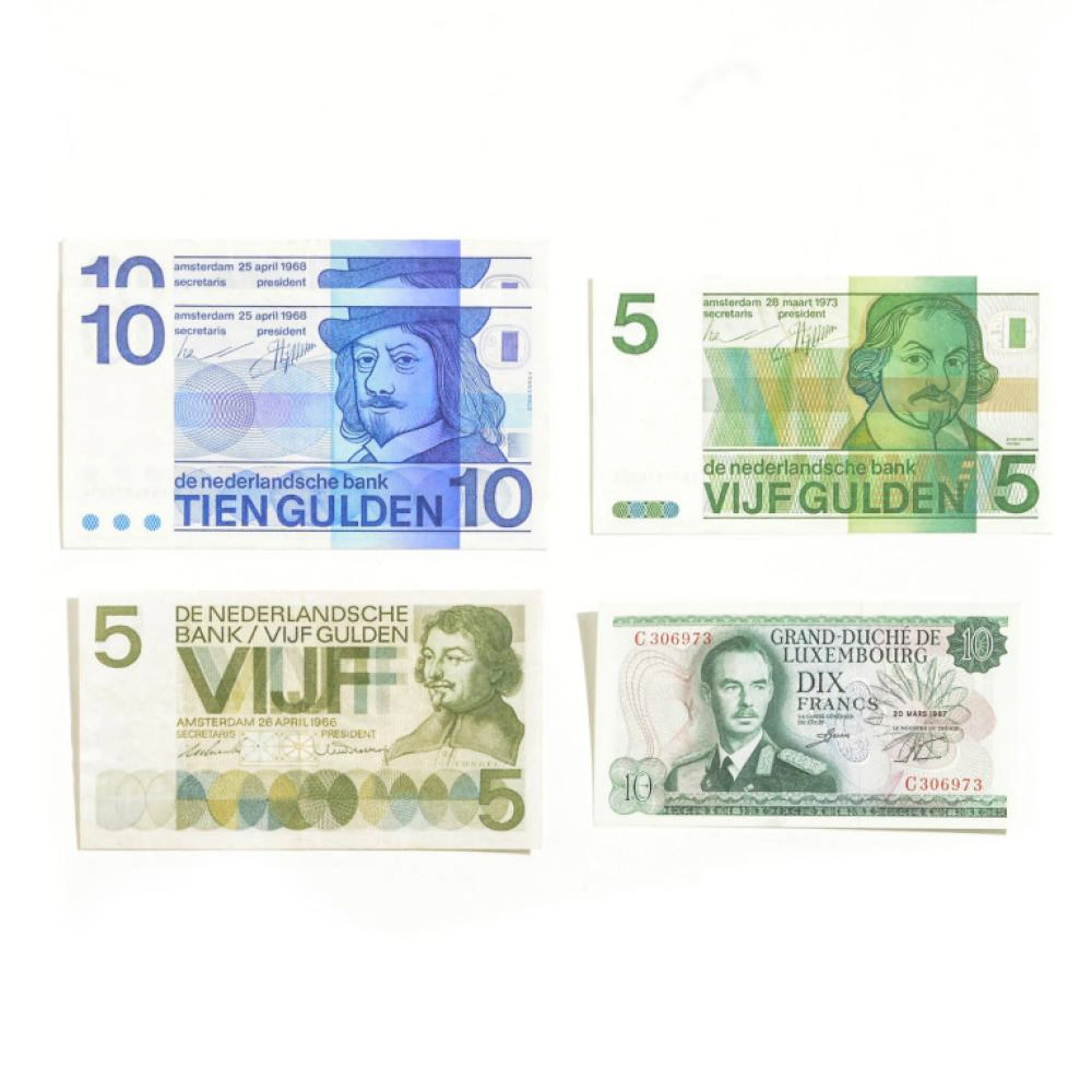 Lote de 5 Notas dos Países Baixos e Luxemburgo