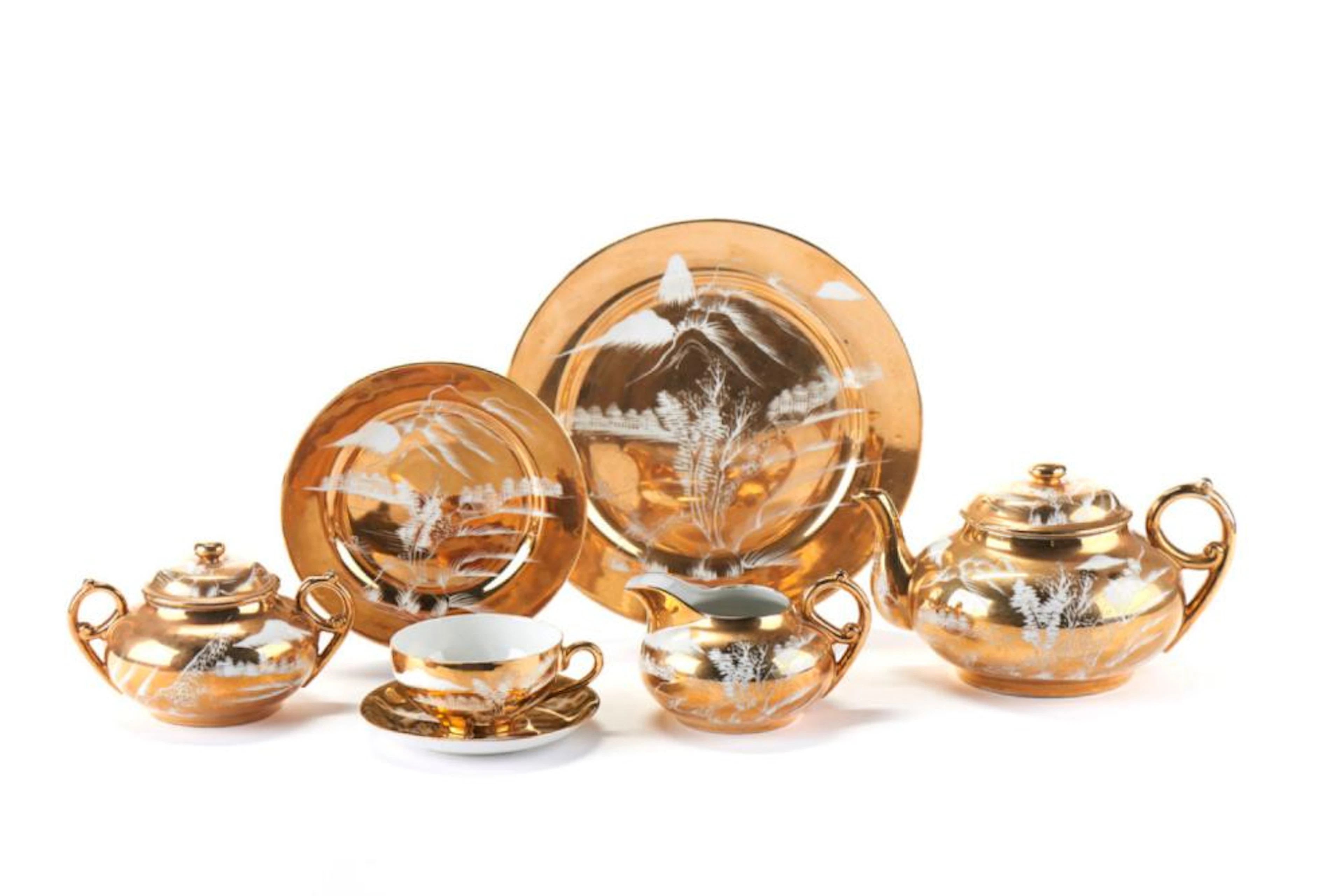 Serviço de chá em porcelana japonesa, dourada, (38