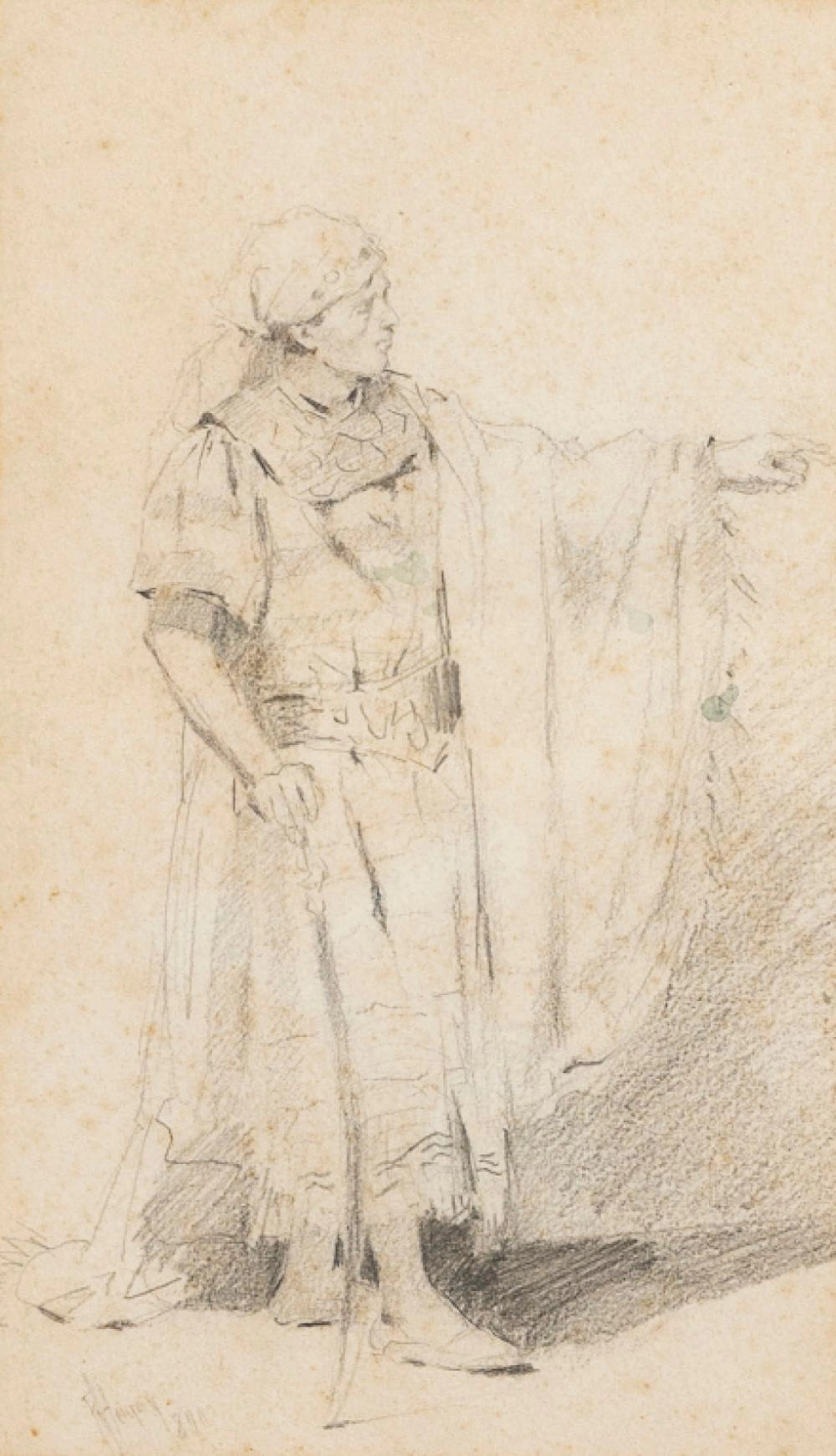 Ricardo HOGAN (1843-1890/91) Figura Desenho a lápis sobre...