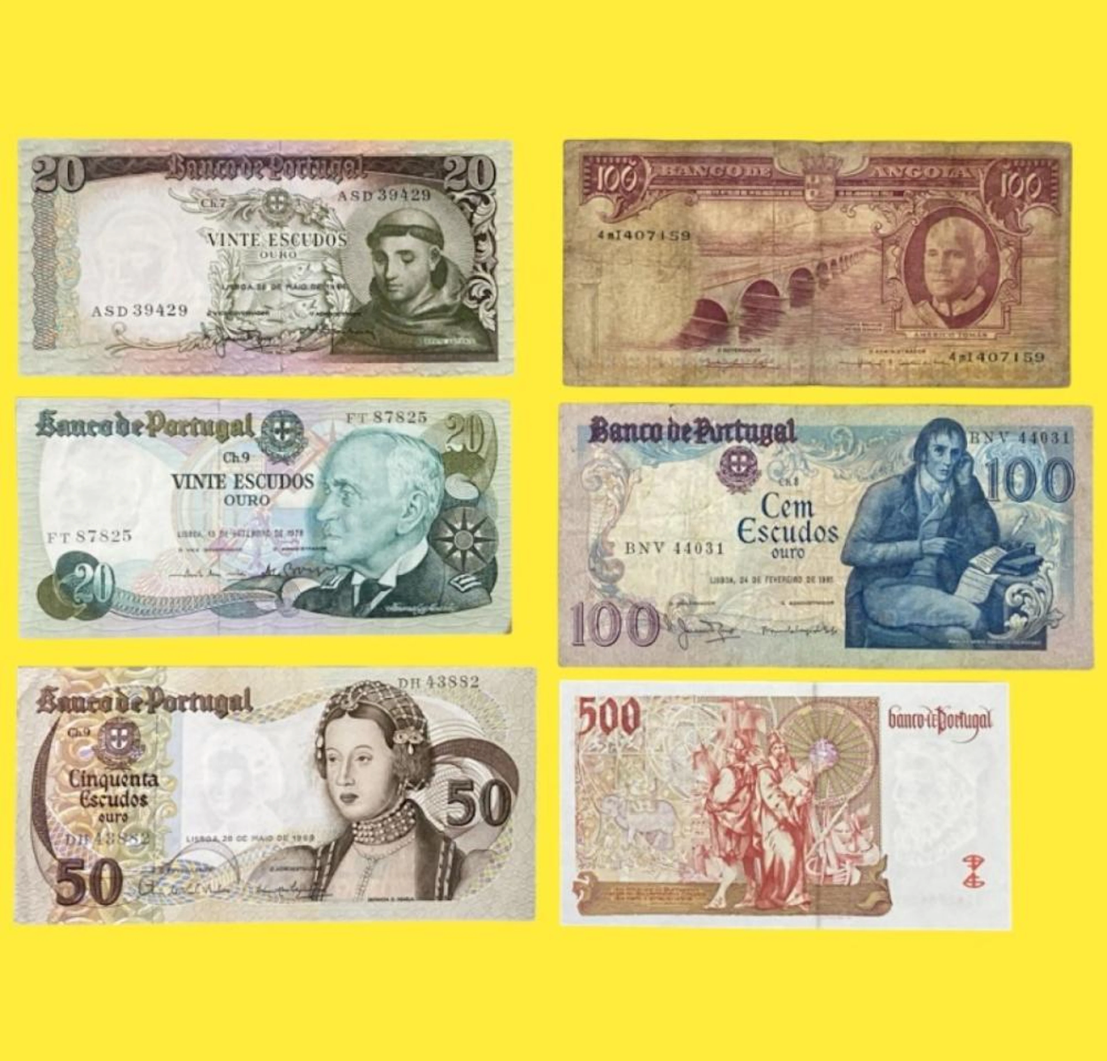 Lote de 14 Notas de Portugal e Angola