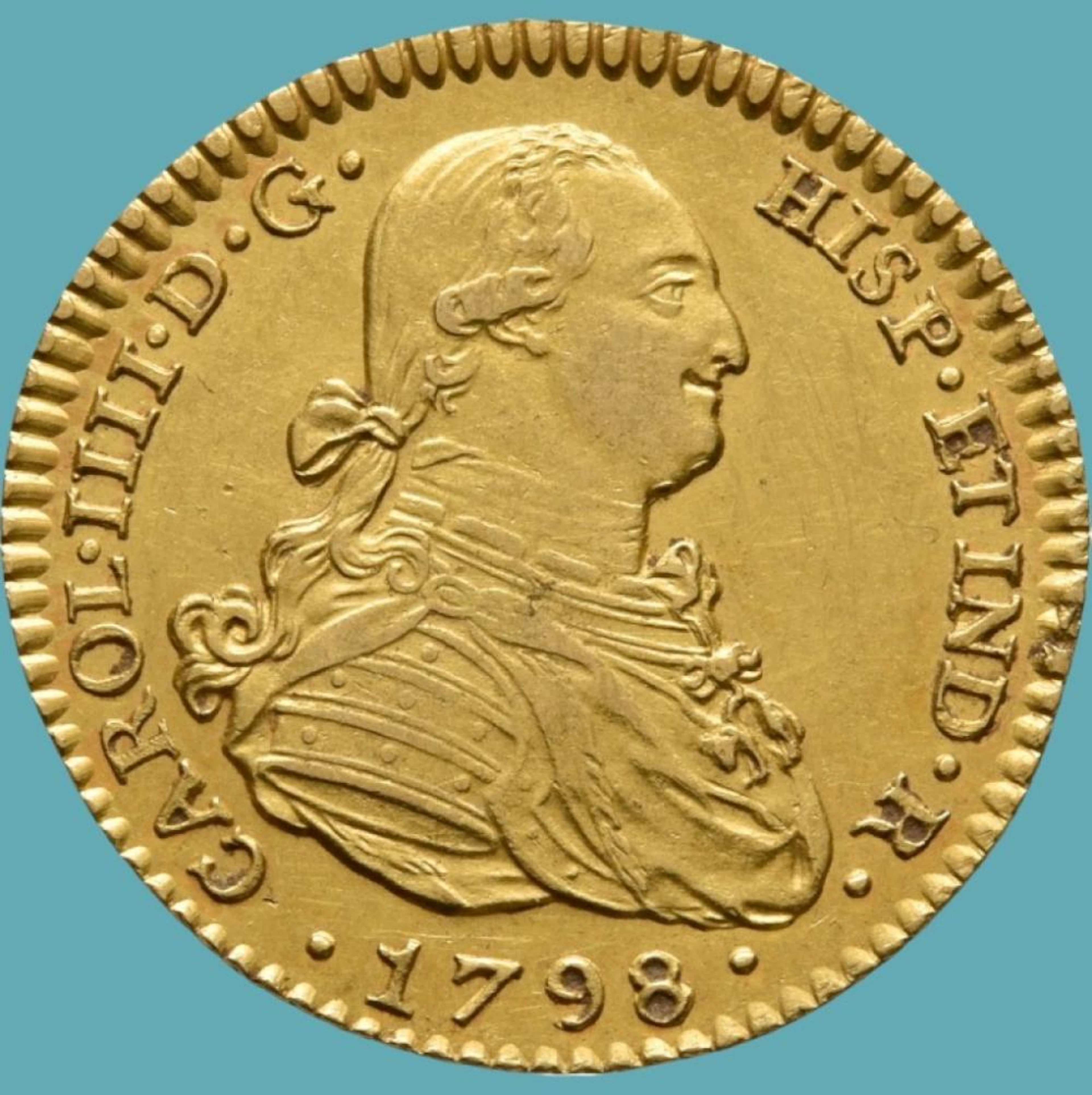 Rei Carlos IV, 2 Escudos, 1798, Sevilha, Espanha, Ouro, P.6,75 g.