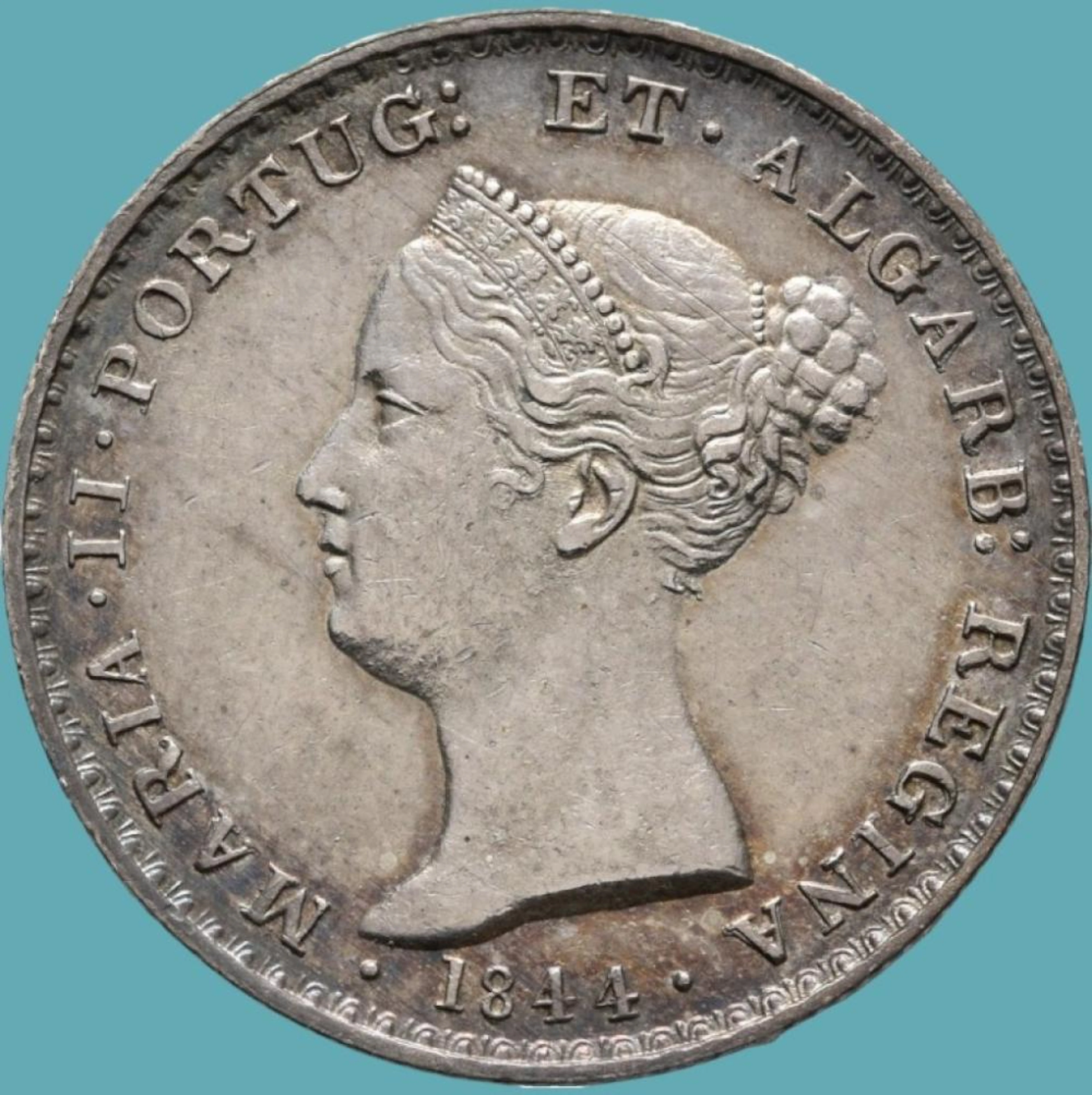 Dona Maria II, Meia Coroa, 5 Tostões (500 Réis),1844, Prata, P.14,76 g.