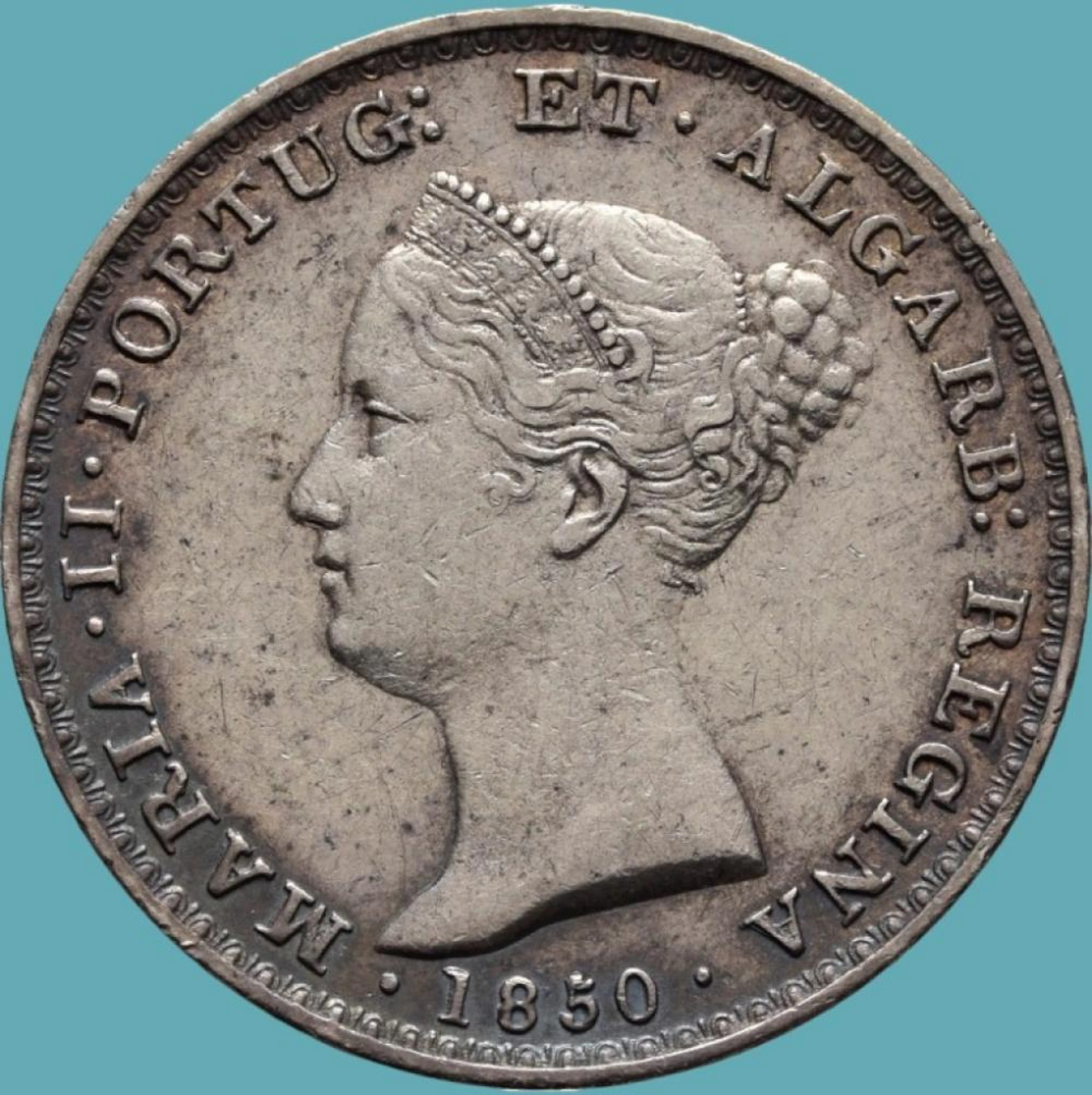 Dona Maria II, Meia Coroa, 5 Tostões (500 Réis), 1850, Prata, P.14,75 g.