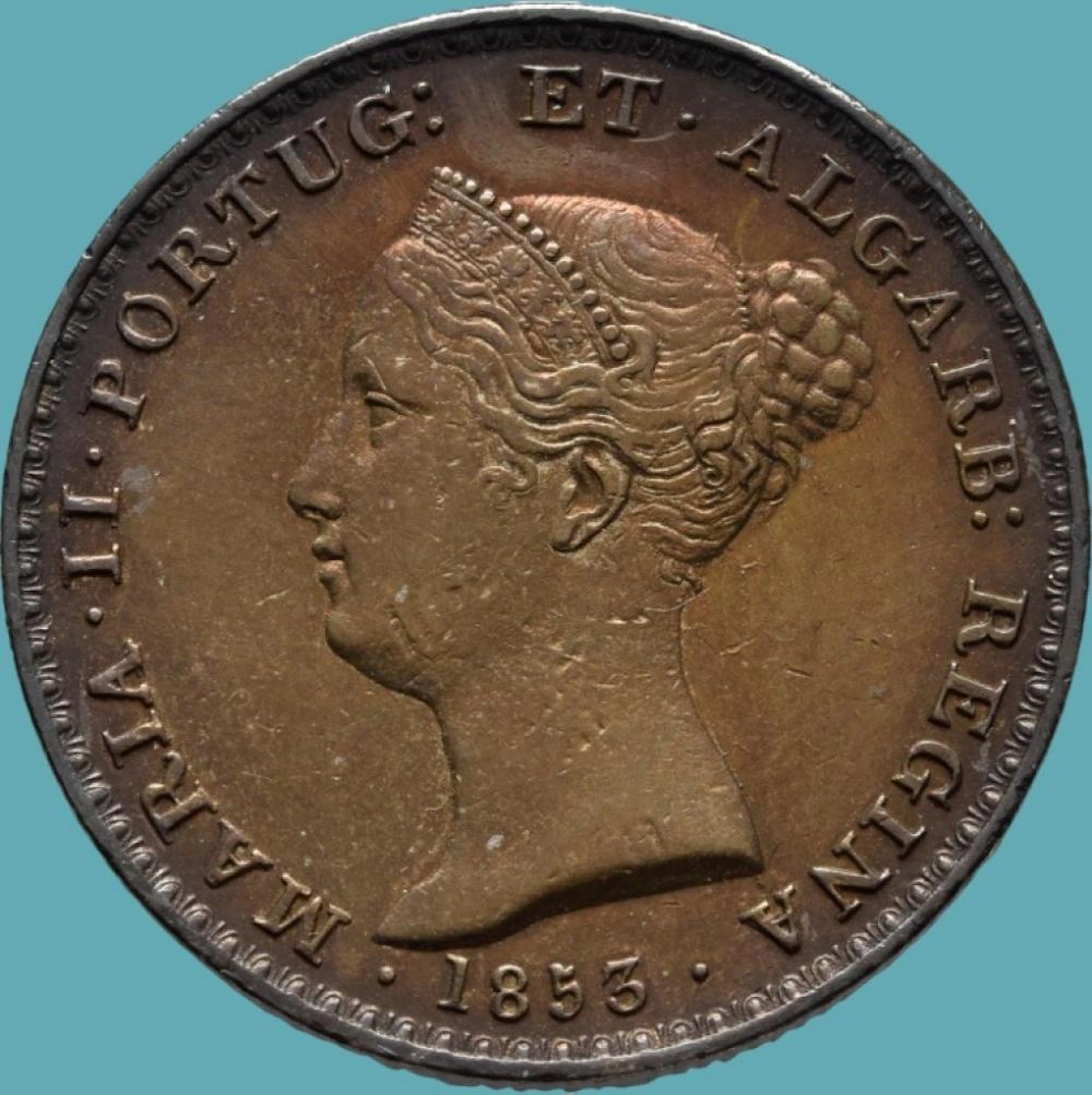Dona Maria II, Meia Coroa, 5 Tostões (500 Réis),1853, Prata, P.14,75 g.
