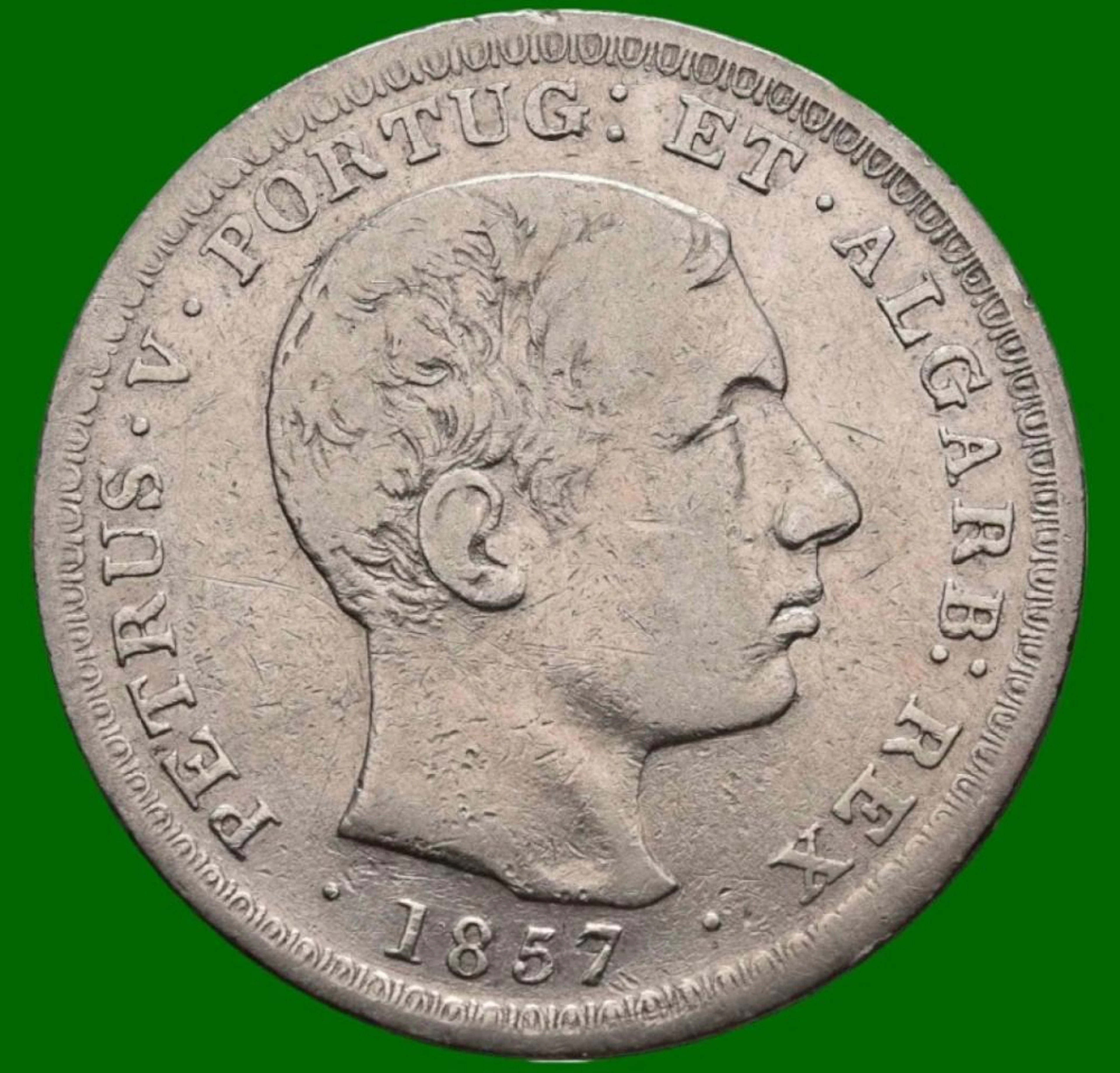 Dom Pedro V, 500 Réis, 1857, Prata, P.12,23 g.