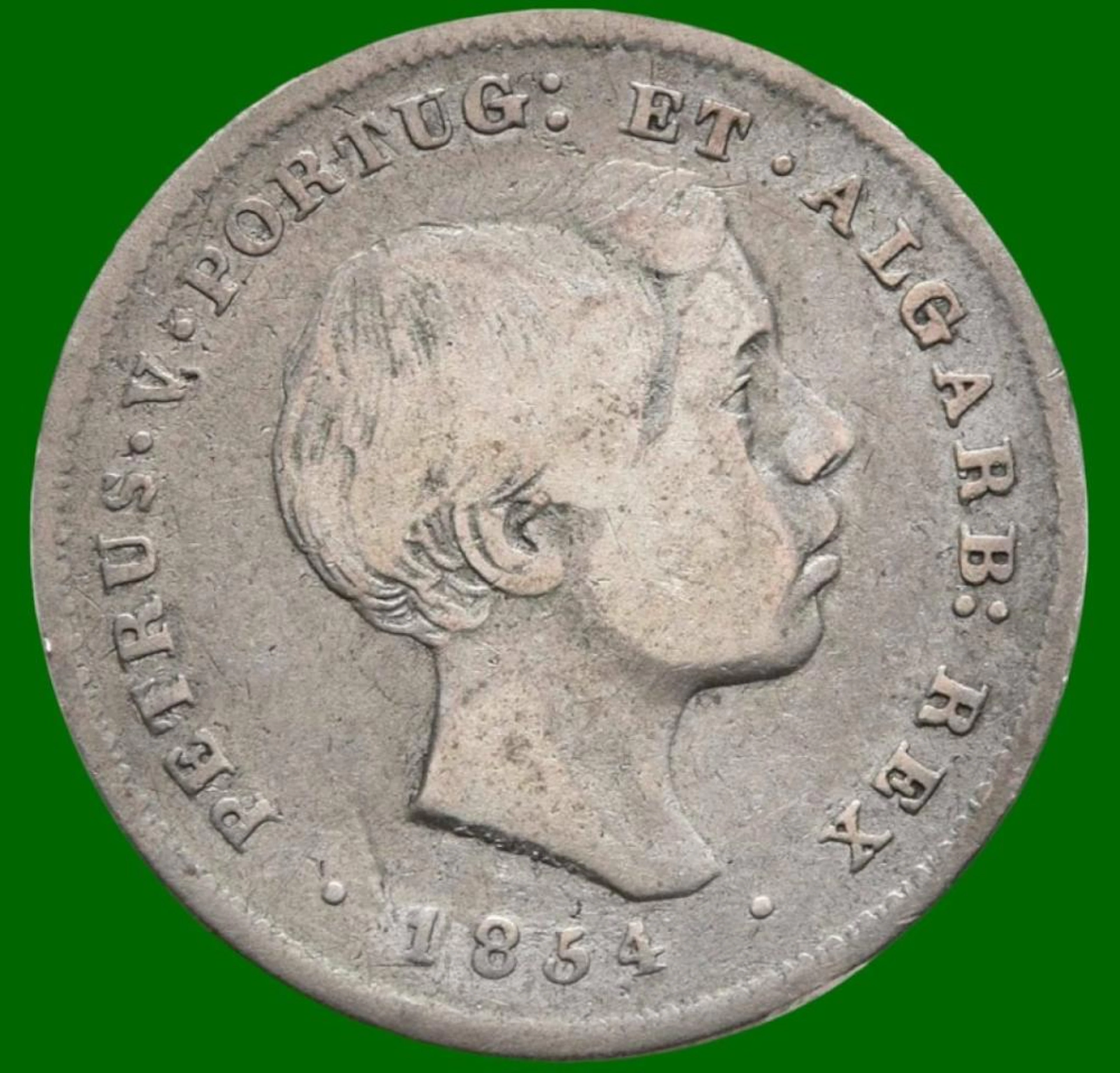 Dom Pedro V, 100 Réis, 1854, Prata, P.2,42 g.