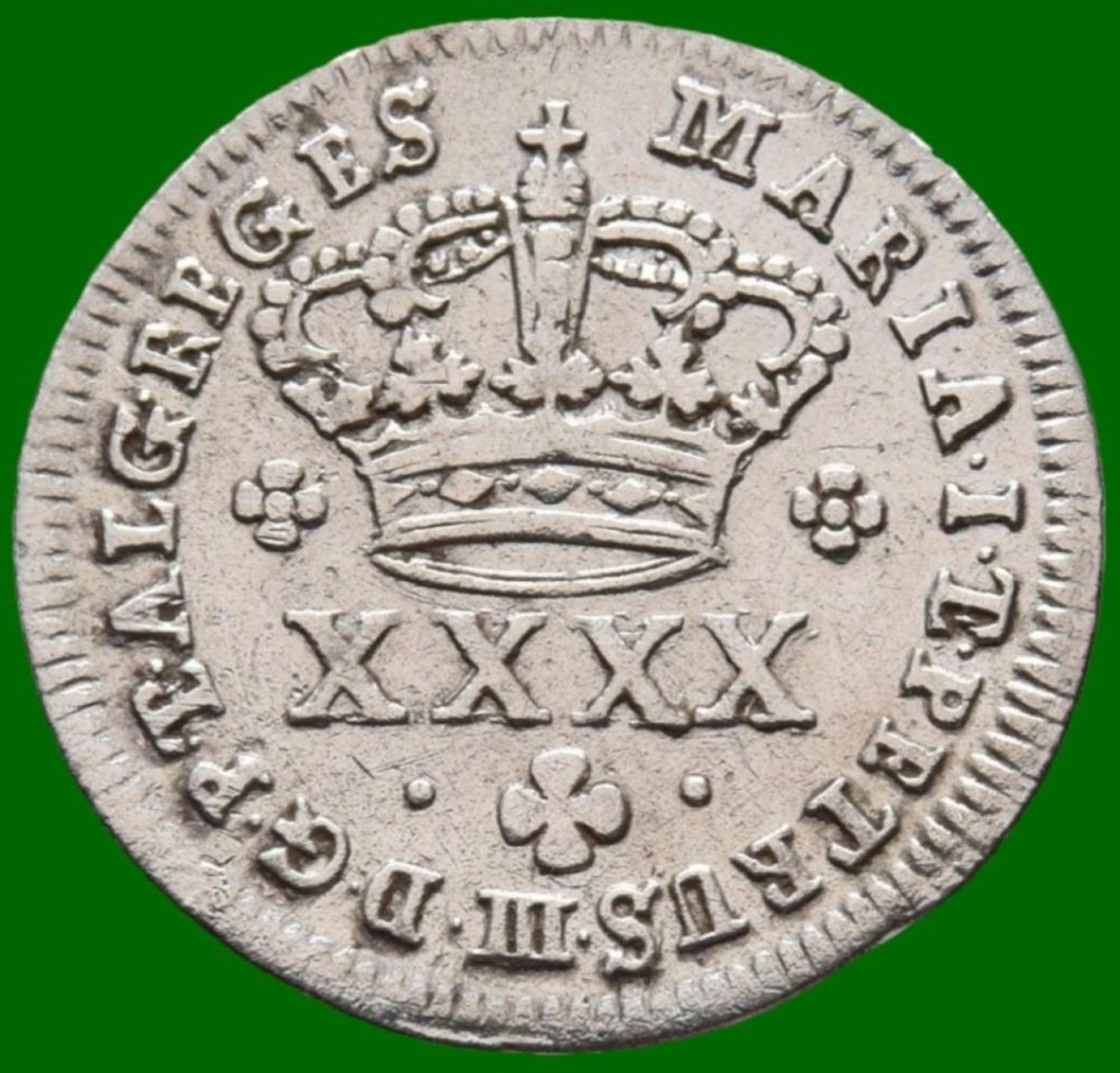 Dona Maria I & Dom Pedro III, Meio Tostão, Coroa Alta, Prata, P.1,30 g.